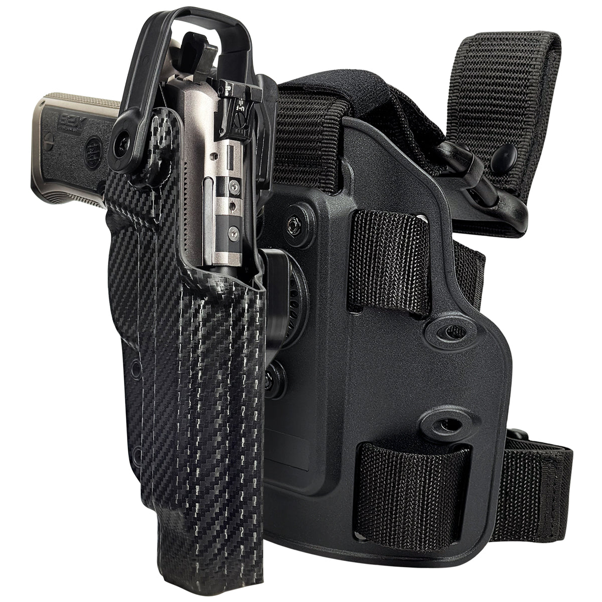 Level II Duty Drop Leg Holster for Beretta 92X Performance in Carbon Fiber