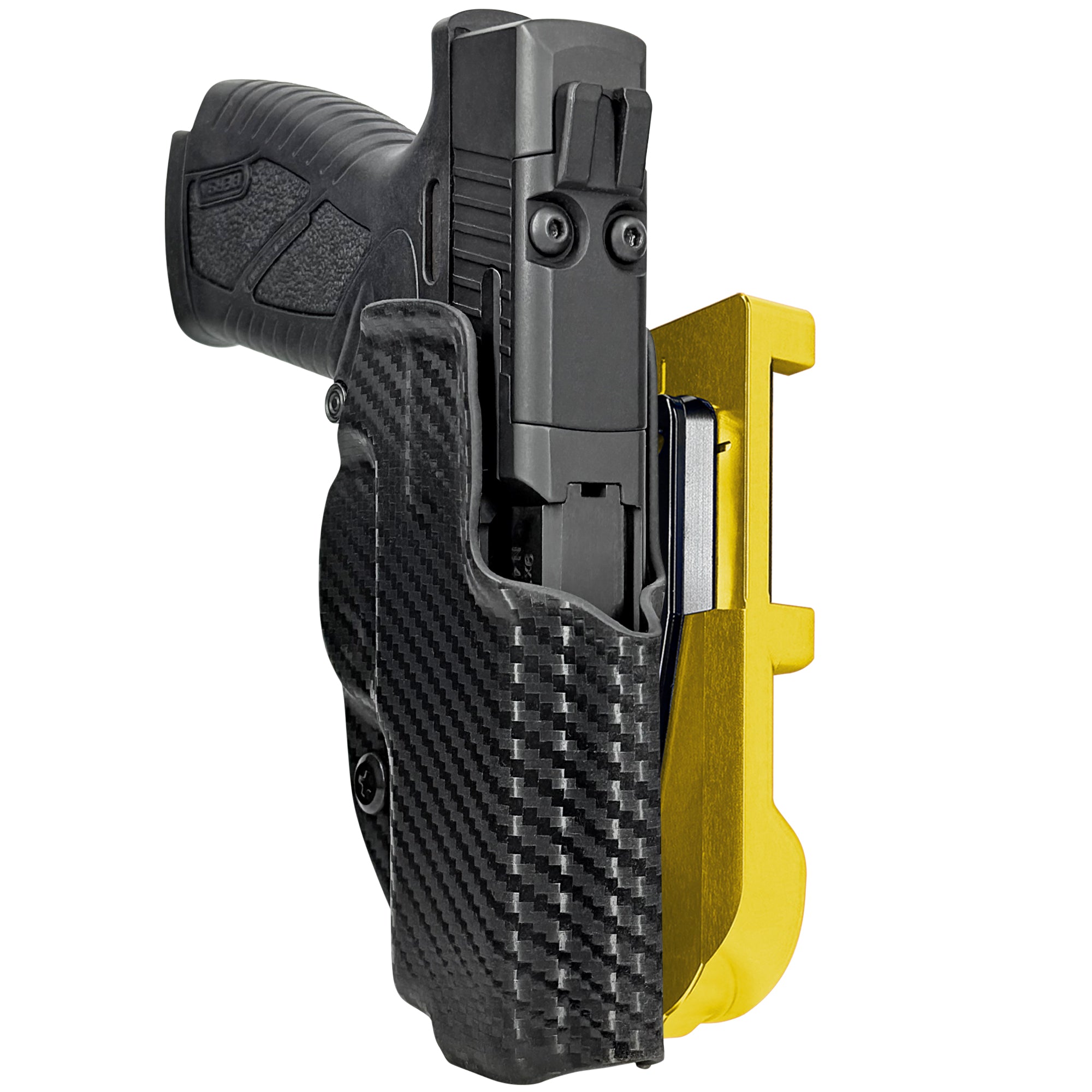 Bersa BP9CC IDPA Quick Mount Holster with 24K Gold Belt Attachment, Carbon Fiber Holster Shell