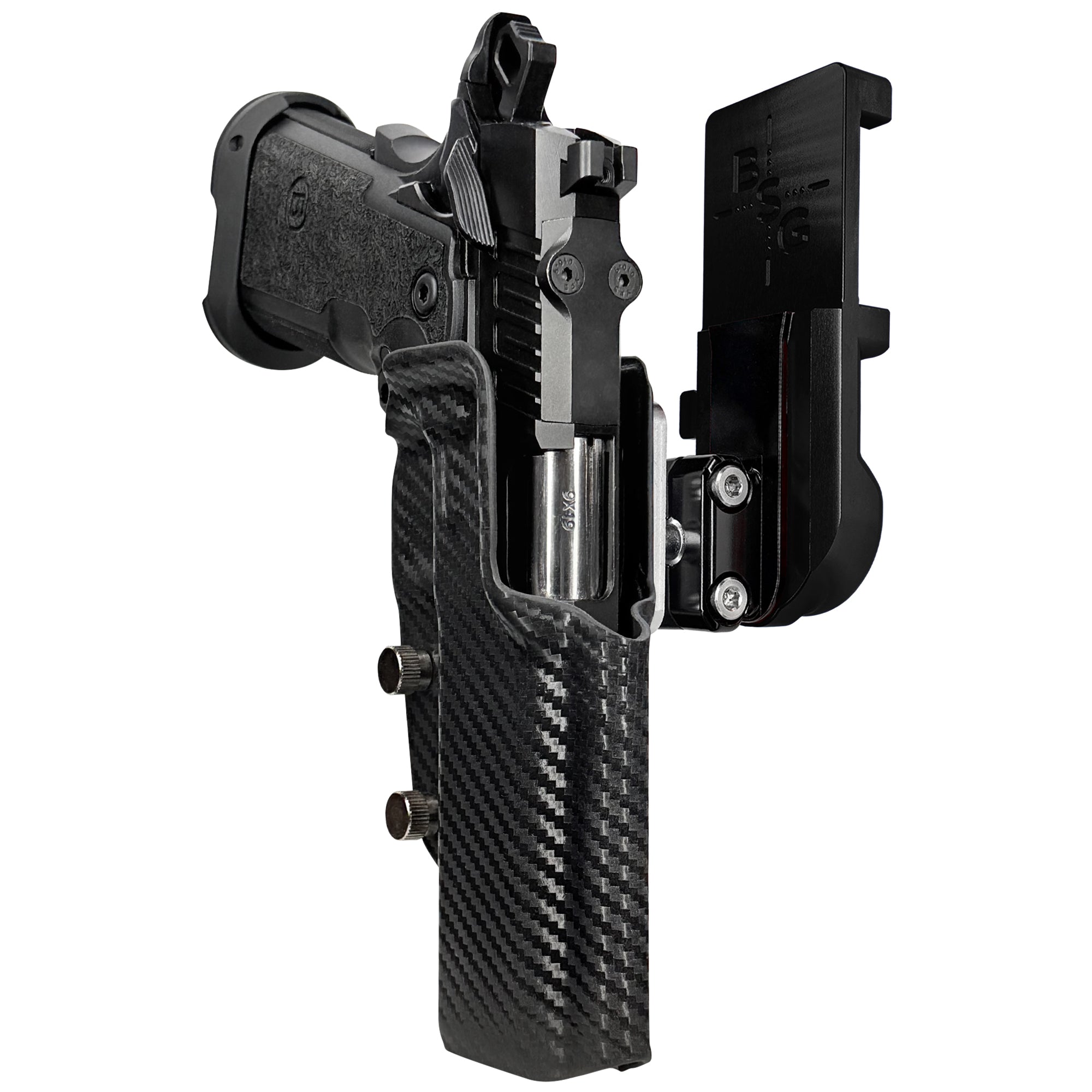 Bersa M2XI IPSC/USPA Quick Mount Ball Joint Holster with Black Belt Attachment, Carbon Fiber Holster Shell