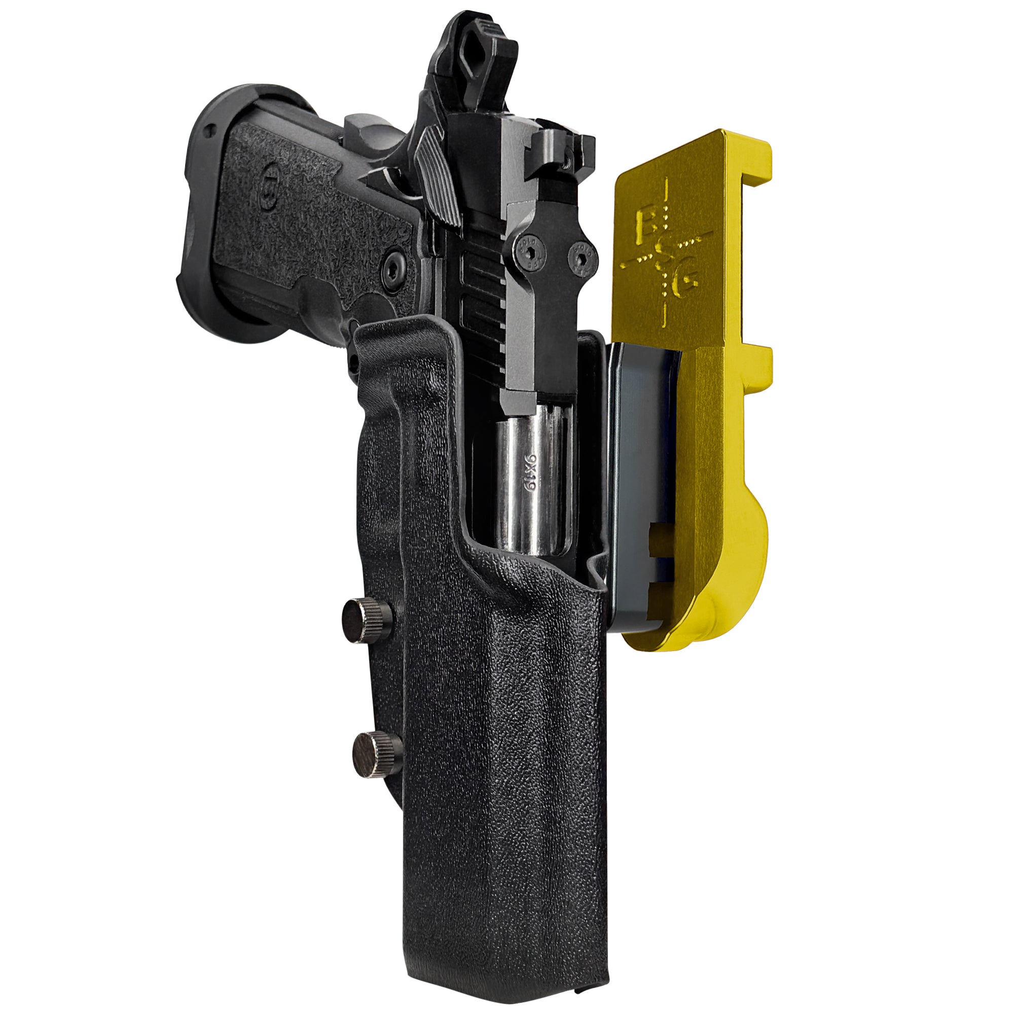 Bersa M2XI IPSC/USPA Quick Mount Holster with 24K Gold Belt Attachment, Black Holster Shell