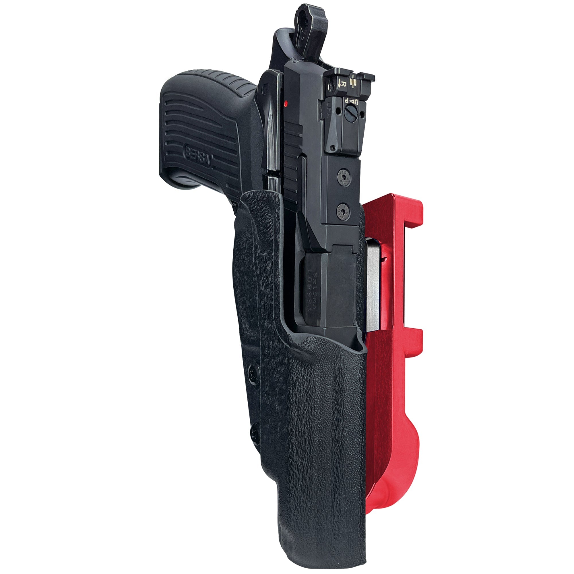 Bersa TPR9 XT IDPA Quick Mount Holster with Red Belt Attachment, Black Holster Shell