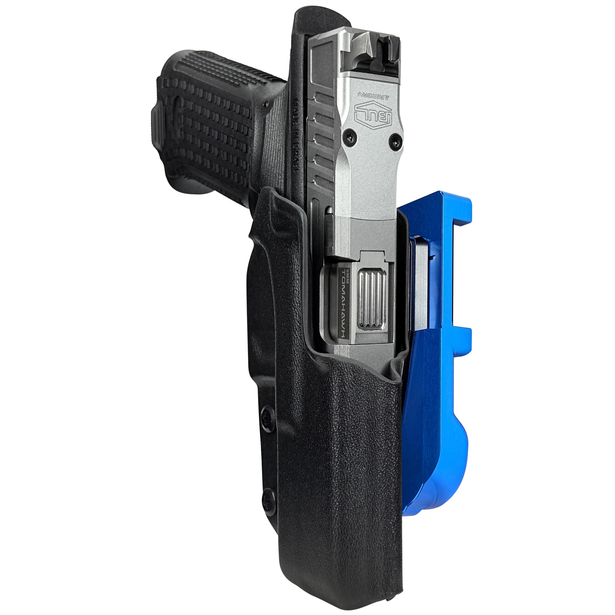Bul Axe FS Hatchet IDPA Quick Mount Holster with Blue Belt Attachment, Black Holster Shell