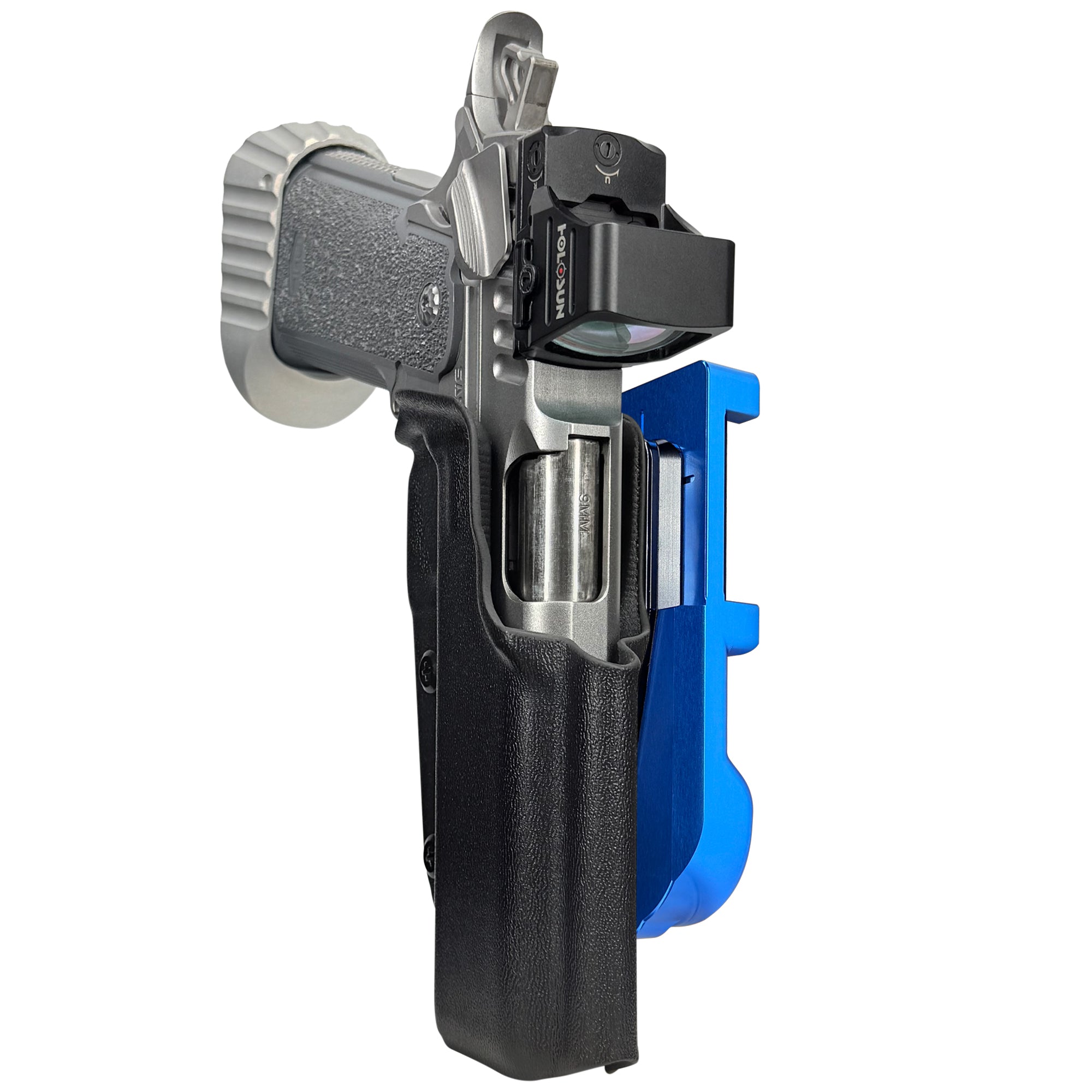 Bul Armory Blaze IDPA Quick Mount Holster with Blue Belt Attachment, Black Holster Shell