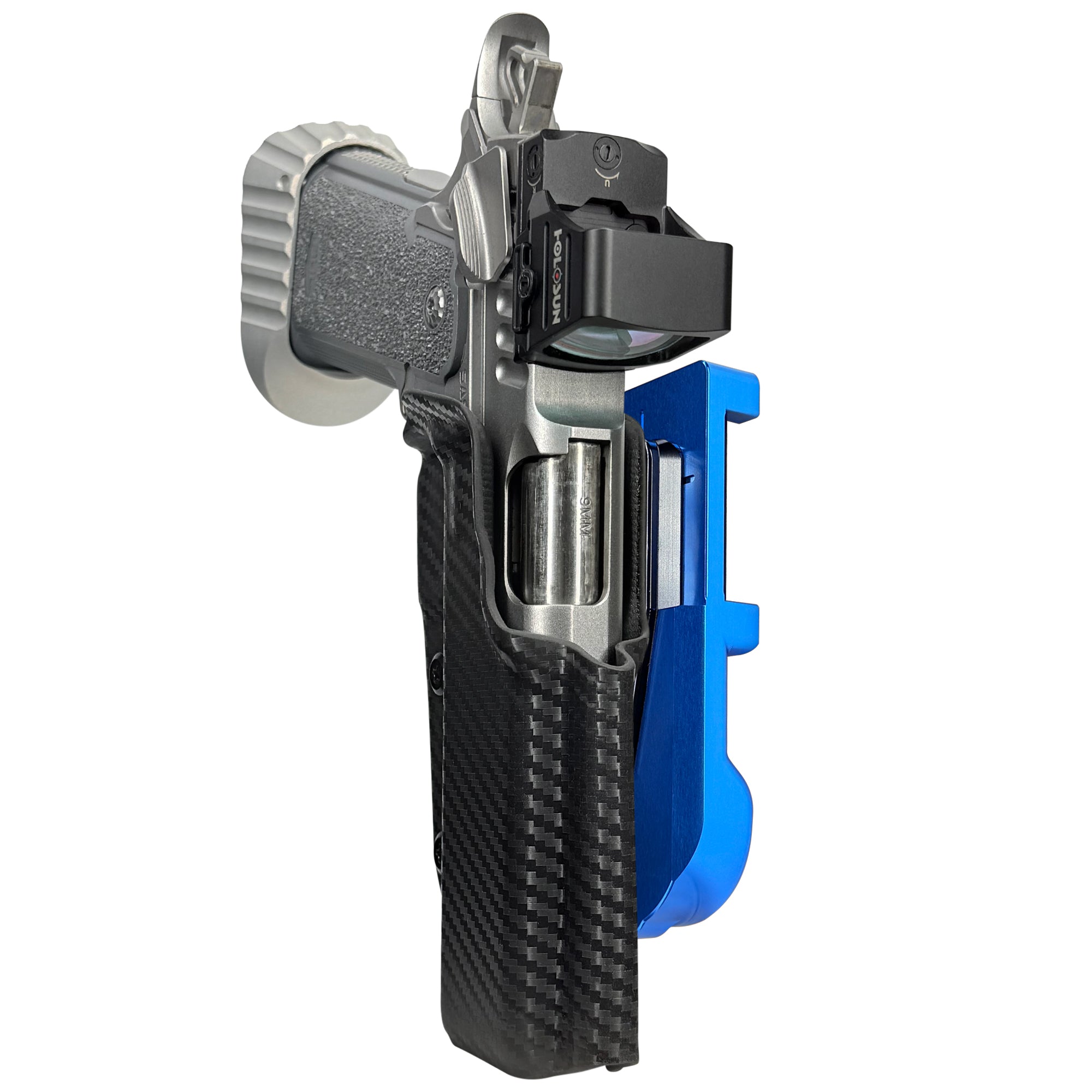 Bul Armory Blaze IDPA Quick Mount Holster with Blue Belt Attachment, Carbon Fiber Holster Shell
