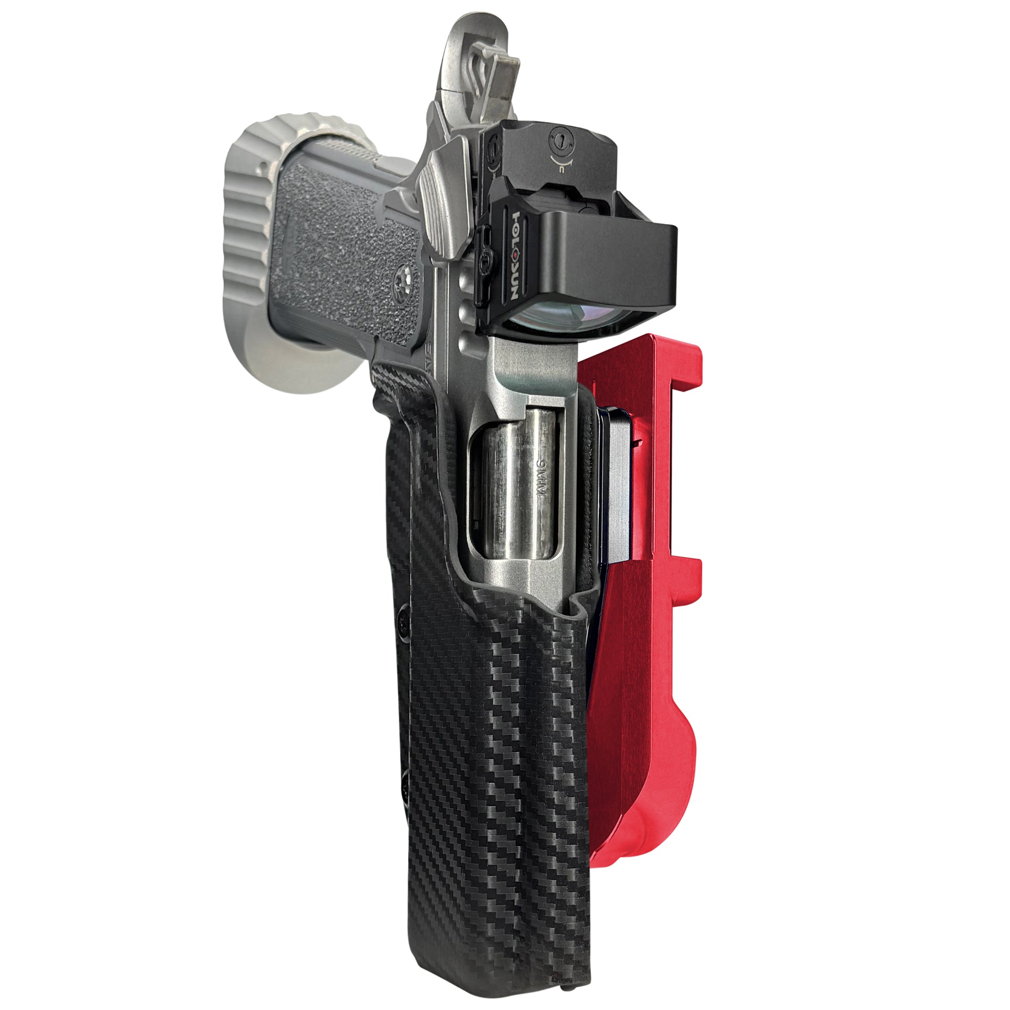 Bul Armory Blaze IDPA Quick Mount Holster with Red Belt Attachment, Carbon Fiber Holster Shell