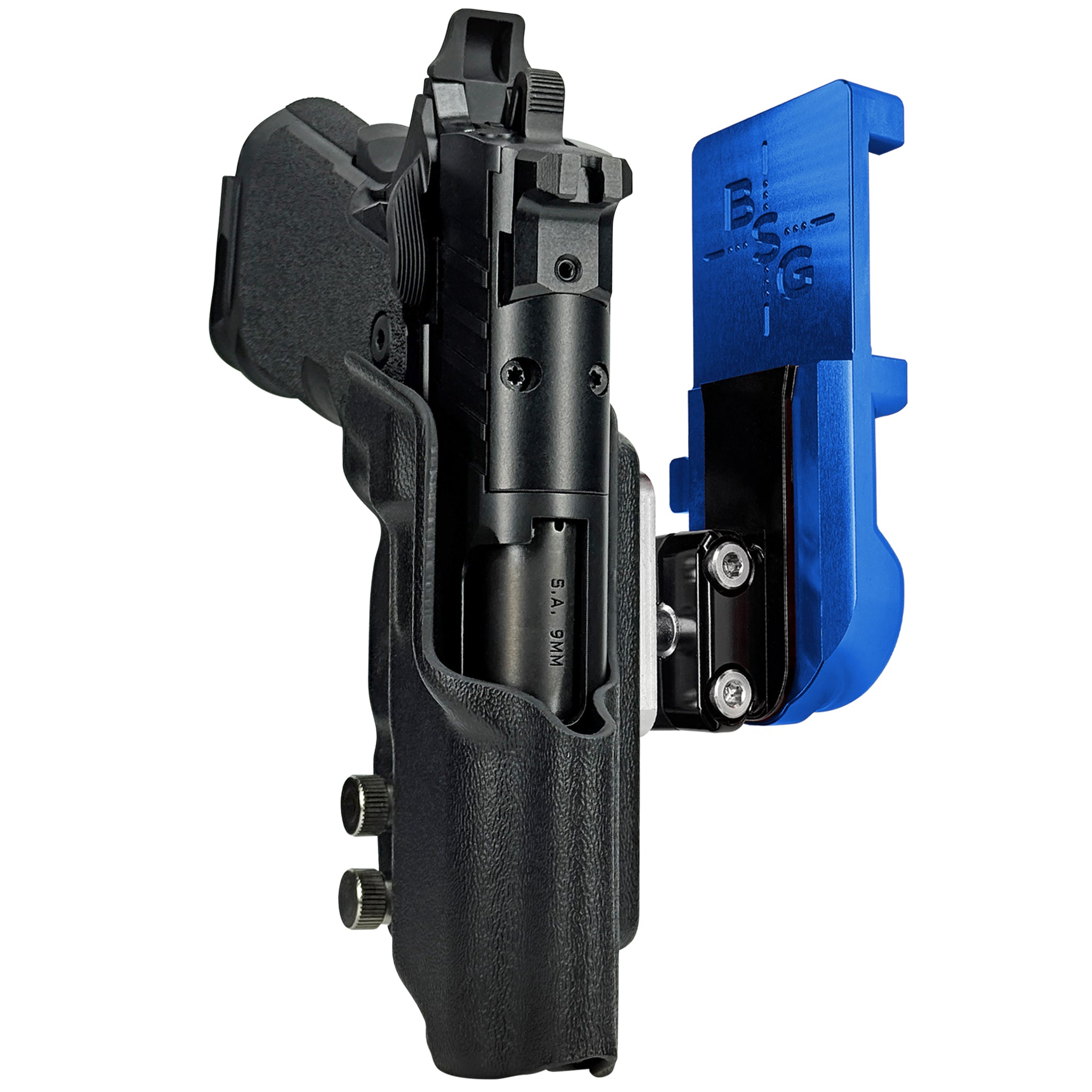 Springfield Prodigy 3.5'' IPSC/USPA Quick Mount Ball Joint Holster with Blue Belt Attachment, Black Holster Shell