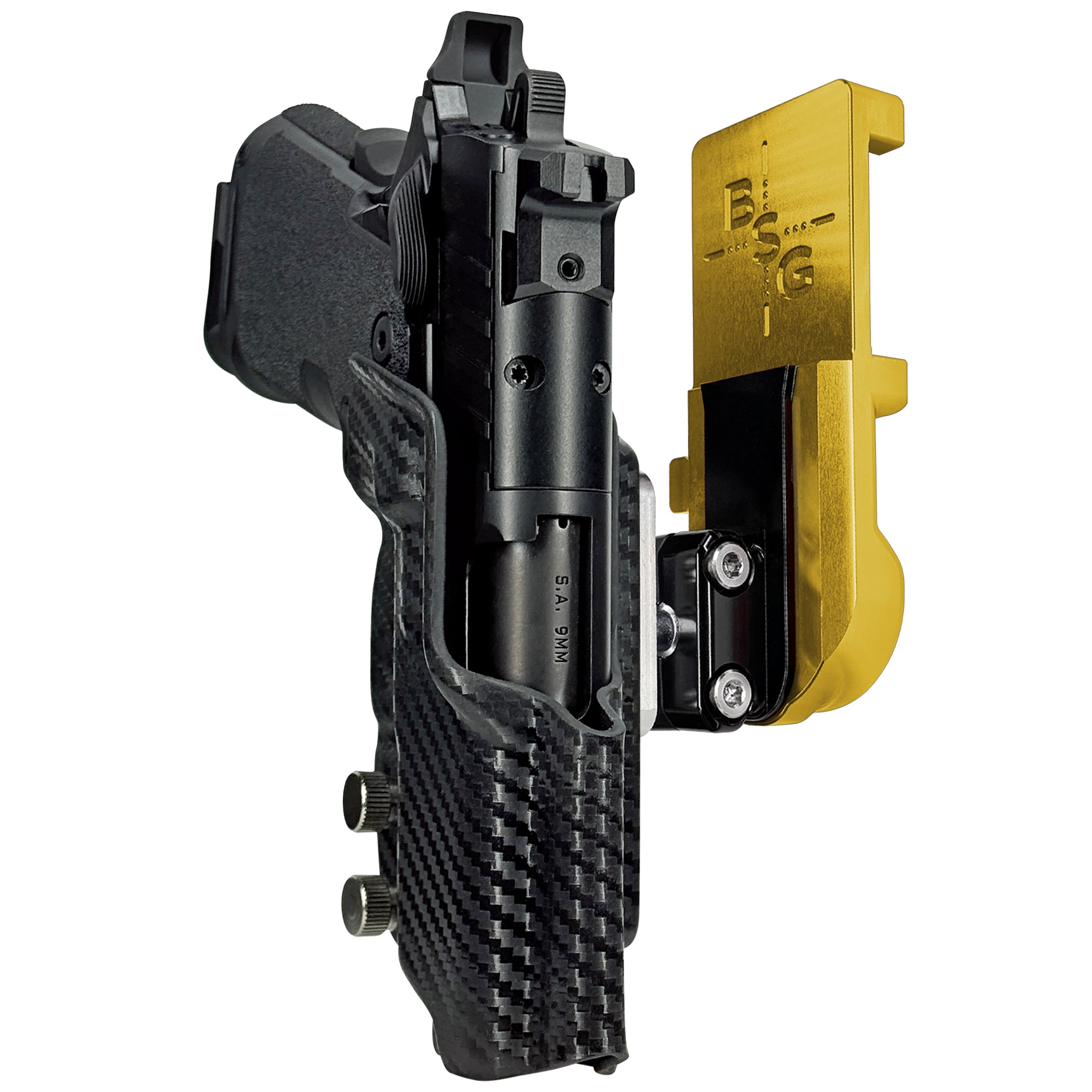 Springfield Prodigy 3.5'' IPSC/USPA Quick Mount Ball Joint Holster with 24K Gold Belt Attachment, Carbon Fiber Holster Shell