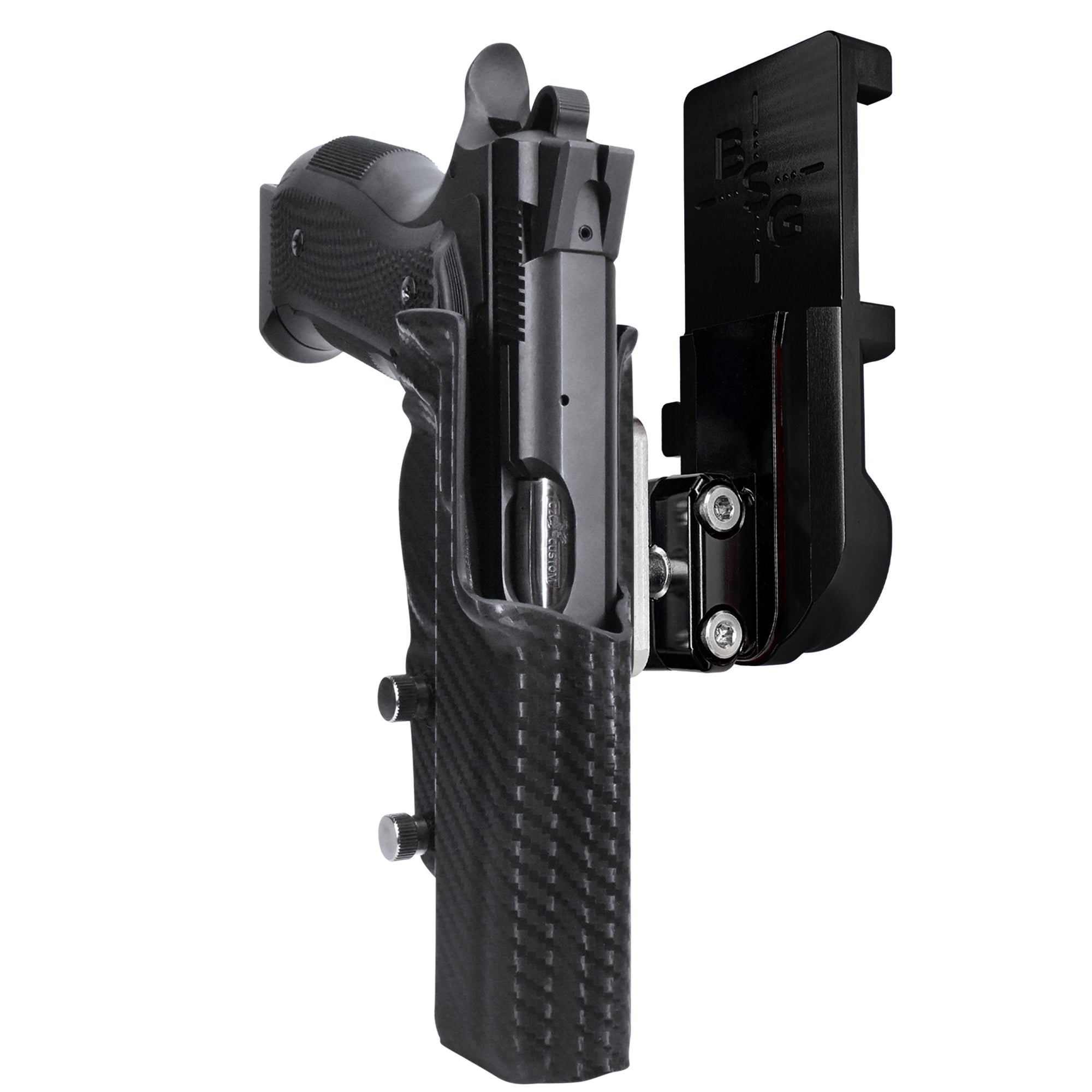 CZ A01-LD IPSC/USPA Quick Mount Ball Joint Holster with Black Belt Attachment, Carbon Fiber Holster Shell