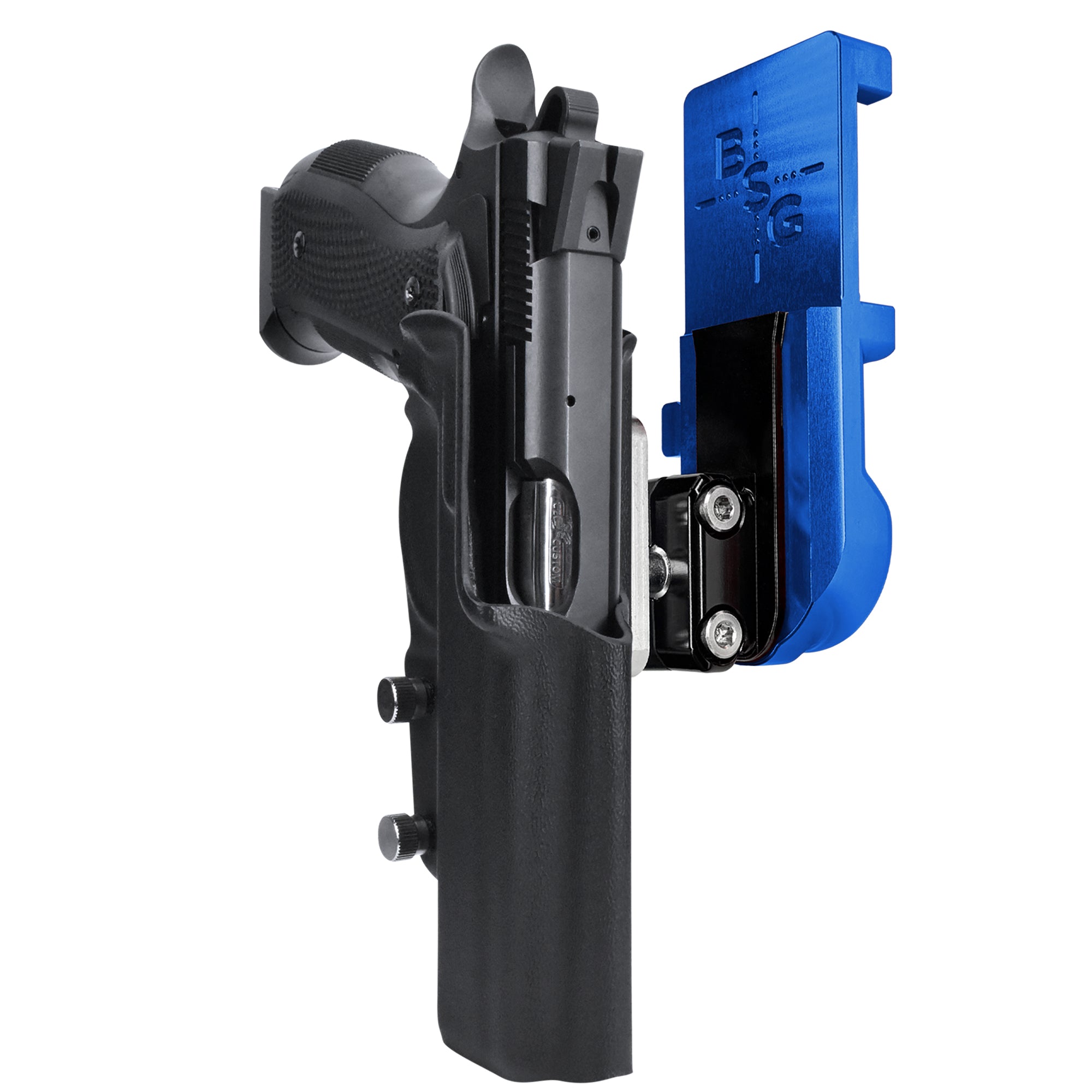 CZ A01-LD IPSC/USPA Quick Mount Ball Joint Holster with Blue Belt Attachment, Black Holster Shell