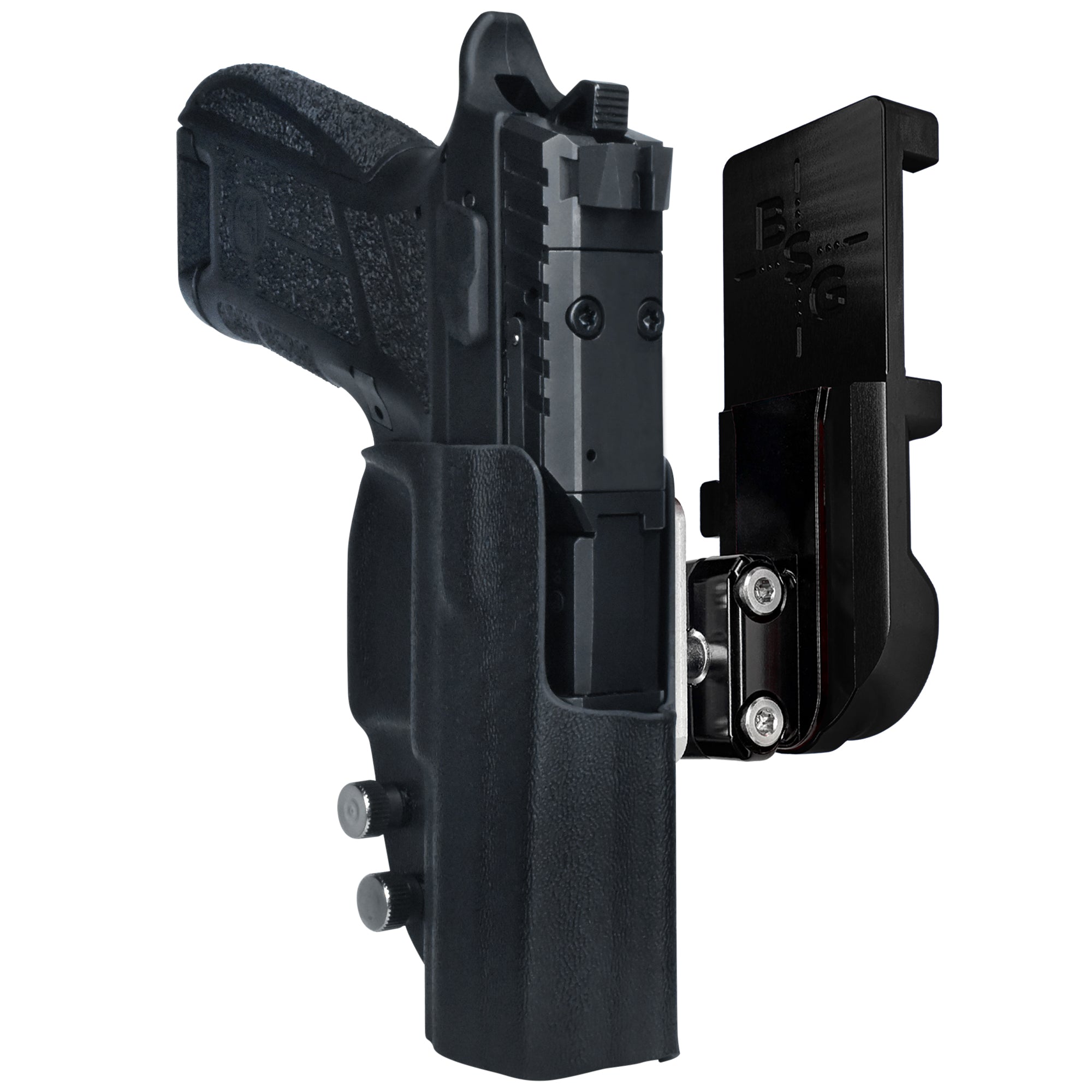 CZ P09 C Noturne IPSC/USPA Quick Mount Ball Joint Holster with Black Belt Attachment, Black Holster Shell