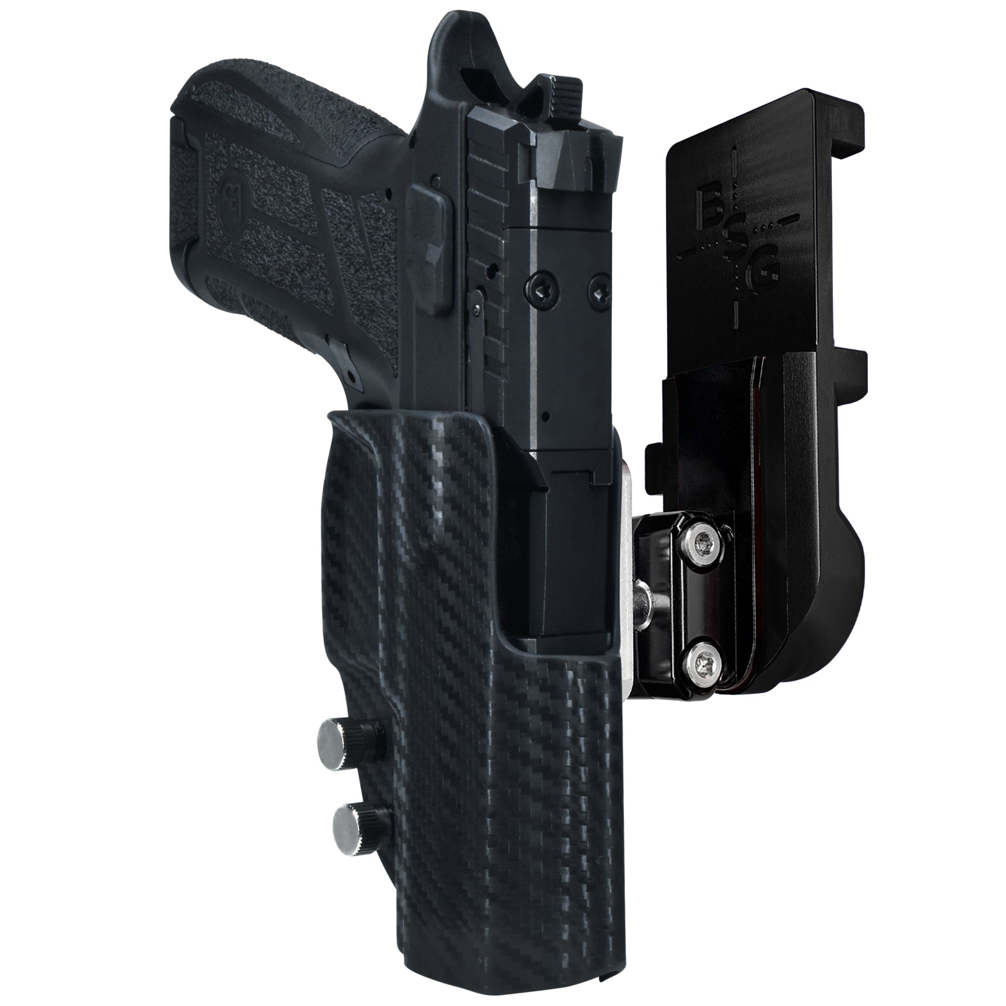 CZ P09 C Noturne IPSC/USPA Quick Mount Ball Joint Holster with Black Belt Attachment, Carbon Fiber Holster Shell