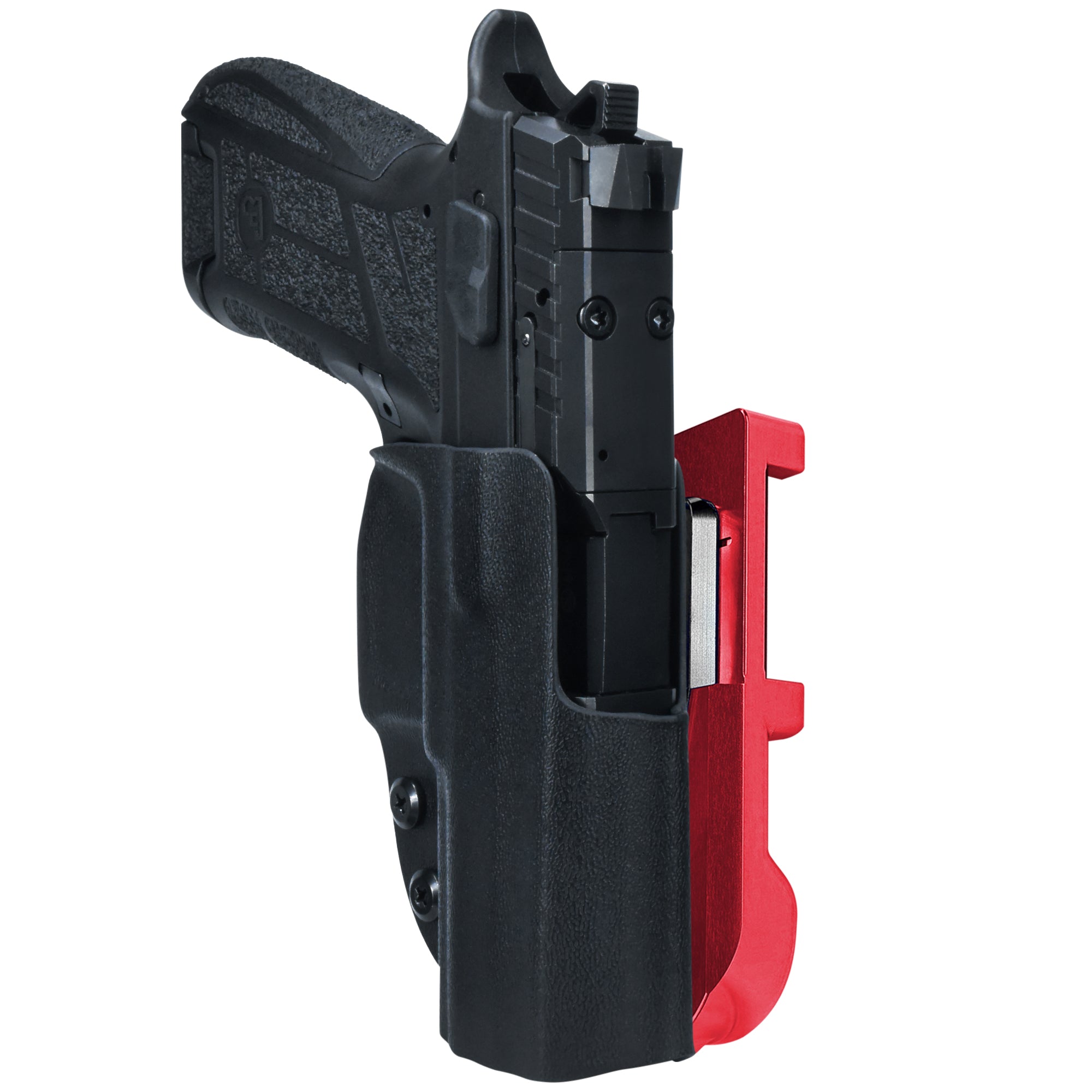 CZ P-09 C Nocturne IDPA Quick Mount Holster with Red Belt Attachment, Black Holster Shell