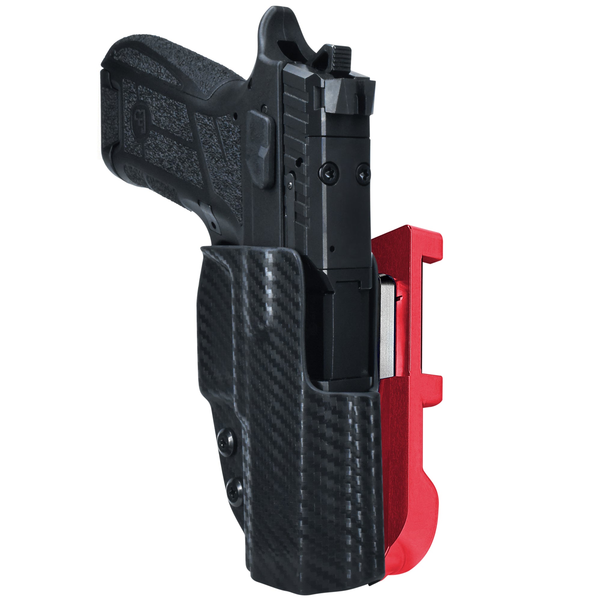 CZ P-09 C Nocturne IDPA Quick Mount Holster with Red Belt Attachment, Carbon Fiber Holster Shell