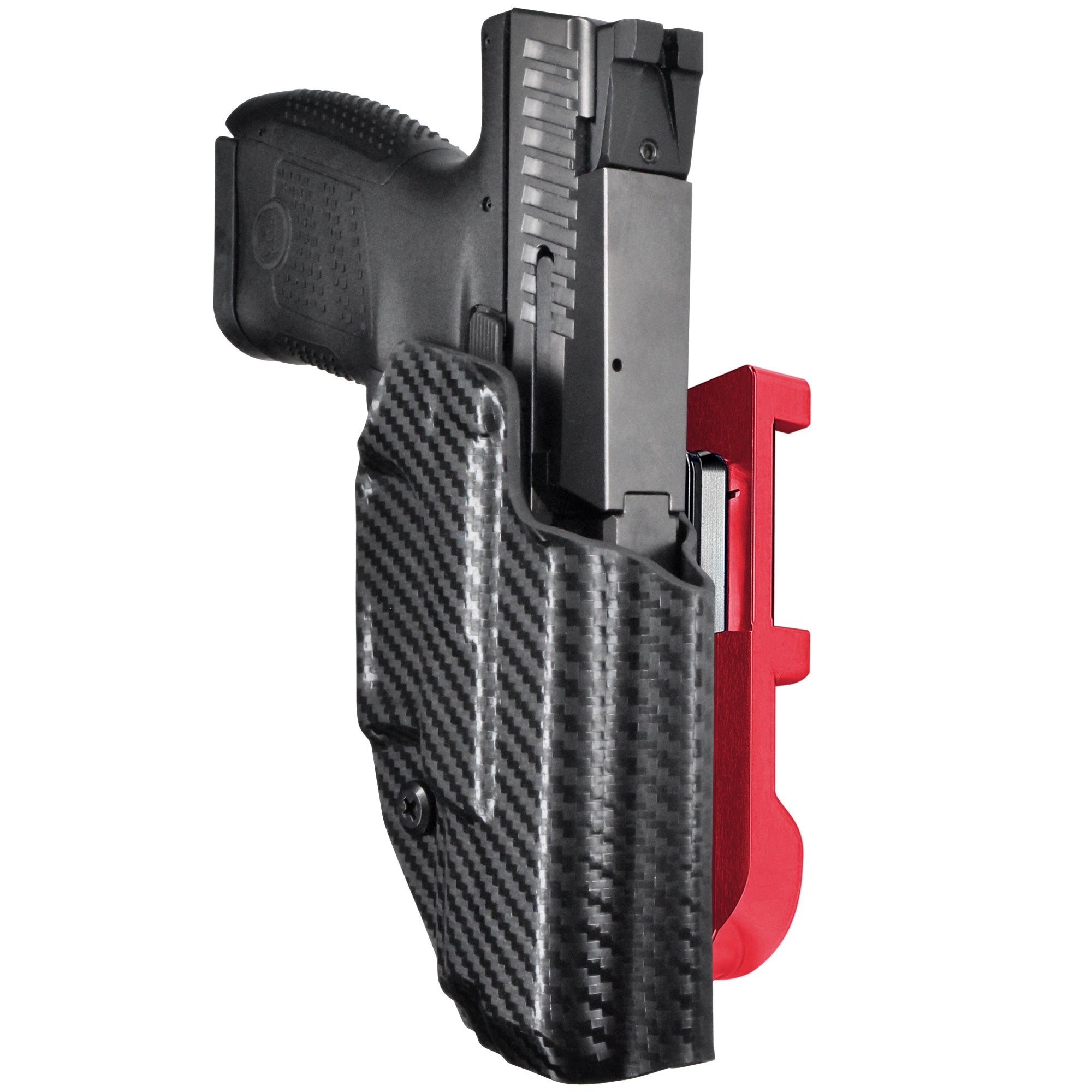 CZ P-10 S IDPA Quick Mount Holster with Red Belt Attachment, Carbon Fiber Holster Shell