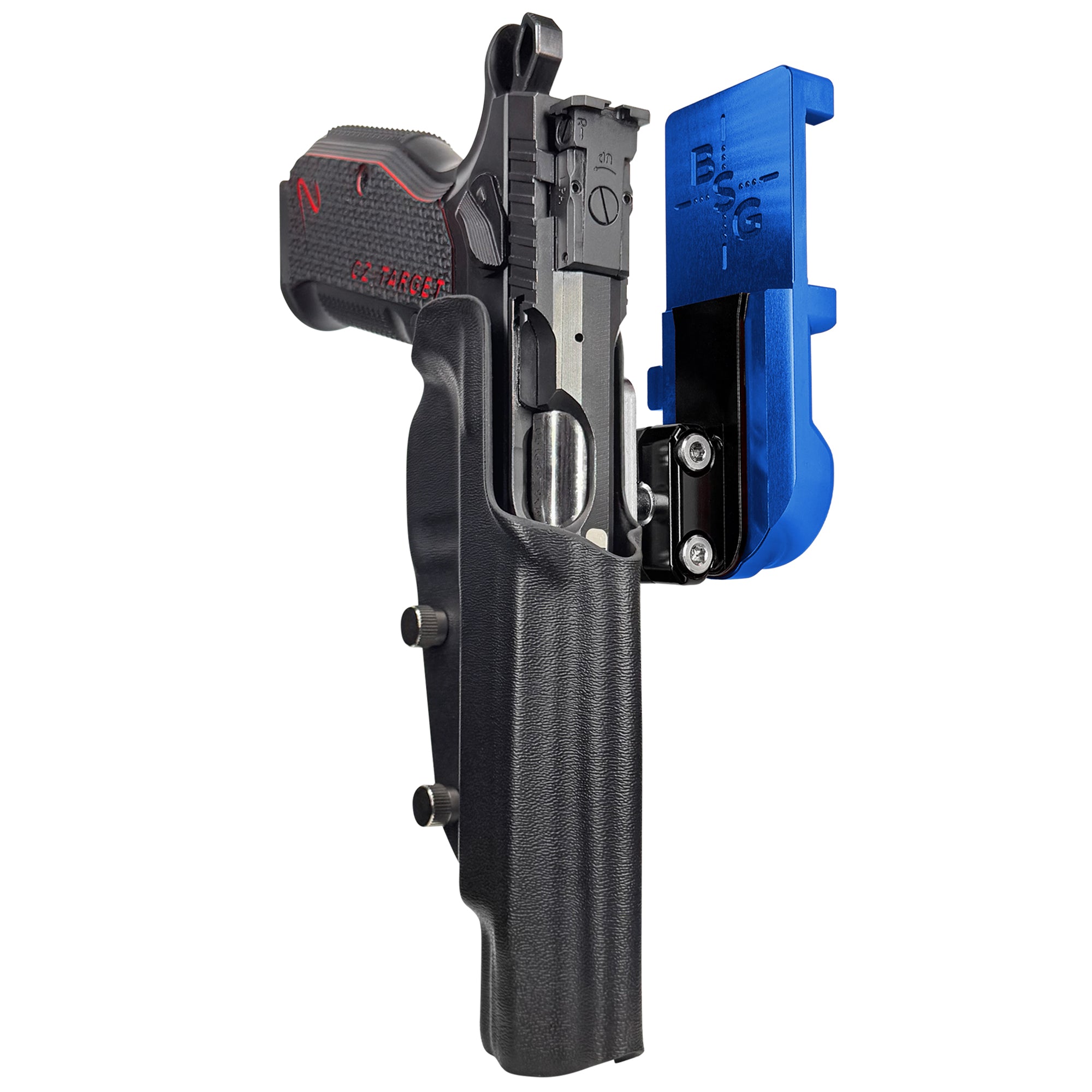 CZ Shadow 2 Target 6'' - No Weight IPSC/USPA Quick Mount Ball Joint Holster with Blue Belt Attachment, Black Holster Shell