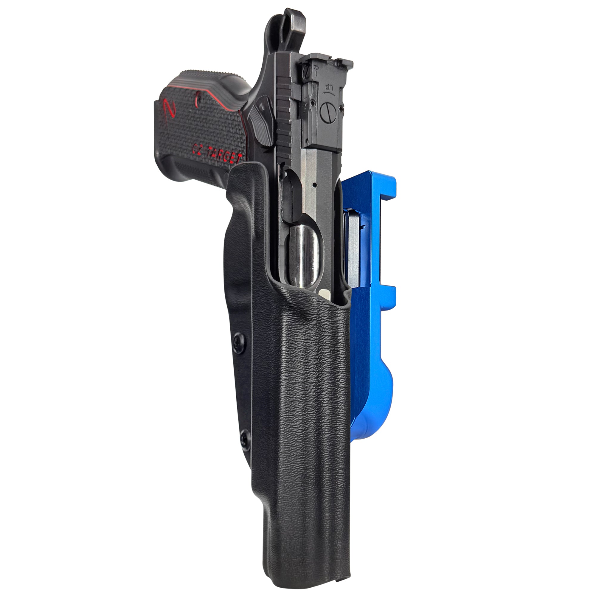 CZ Shadow 2 Target 6'' - No Weight IDPA Quick Mount Holster with Blue Belt Attachment, Black Holster Shell