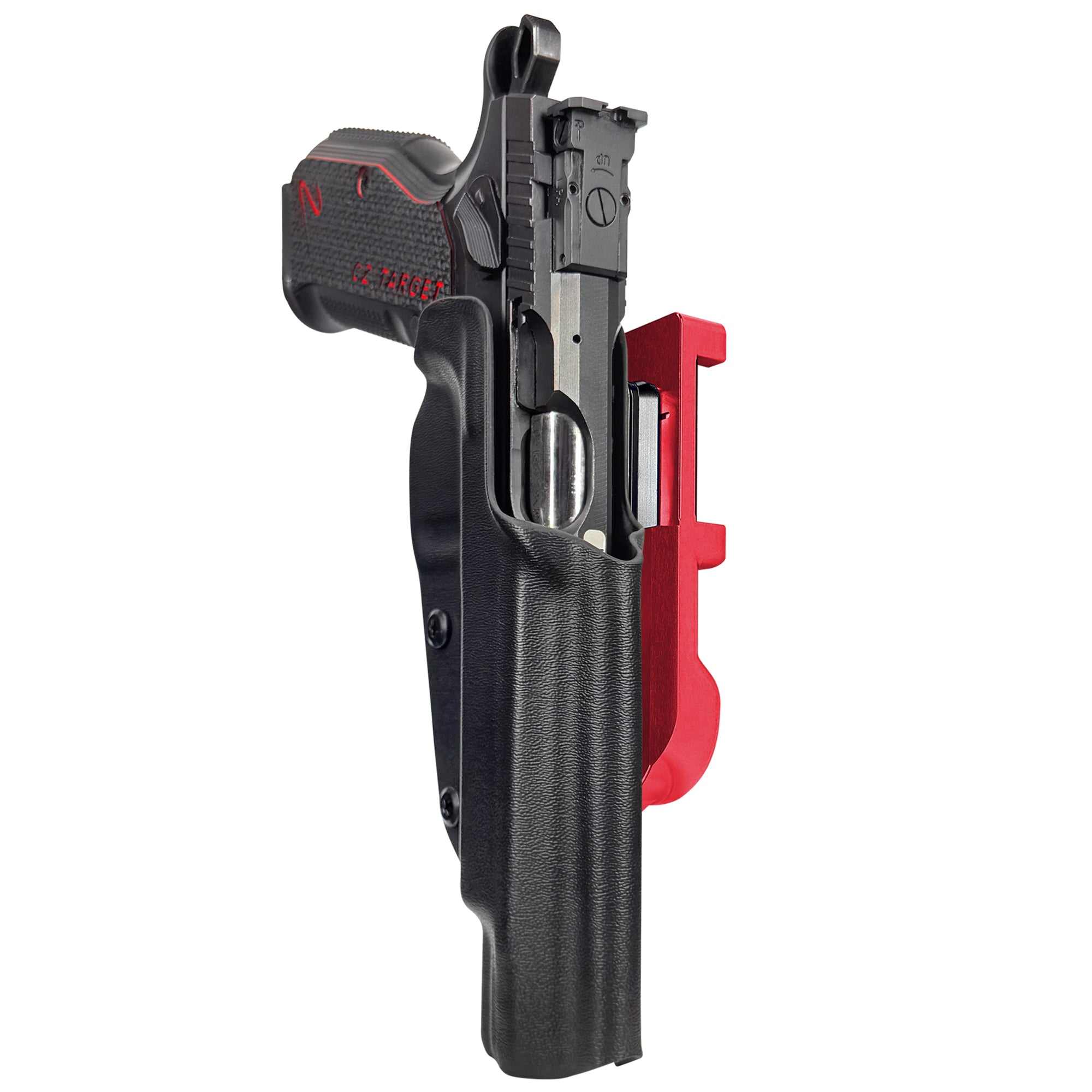 CZ Shadow 2 Target 6'' - No Weight IDPA Quick Mount Holster with Red Belt Attachment, Black Holster Shell