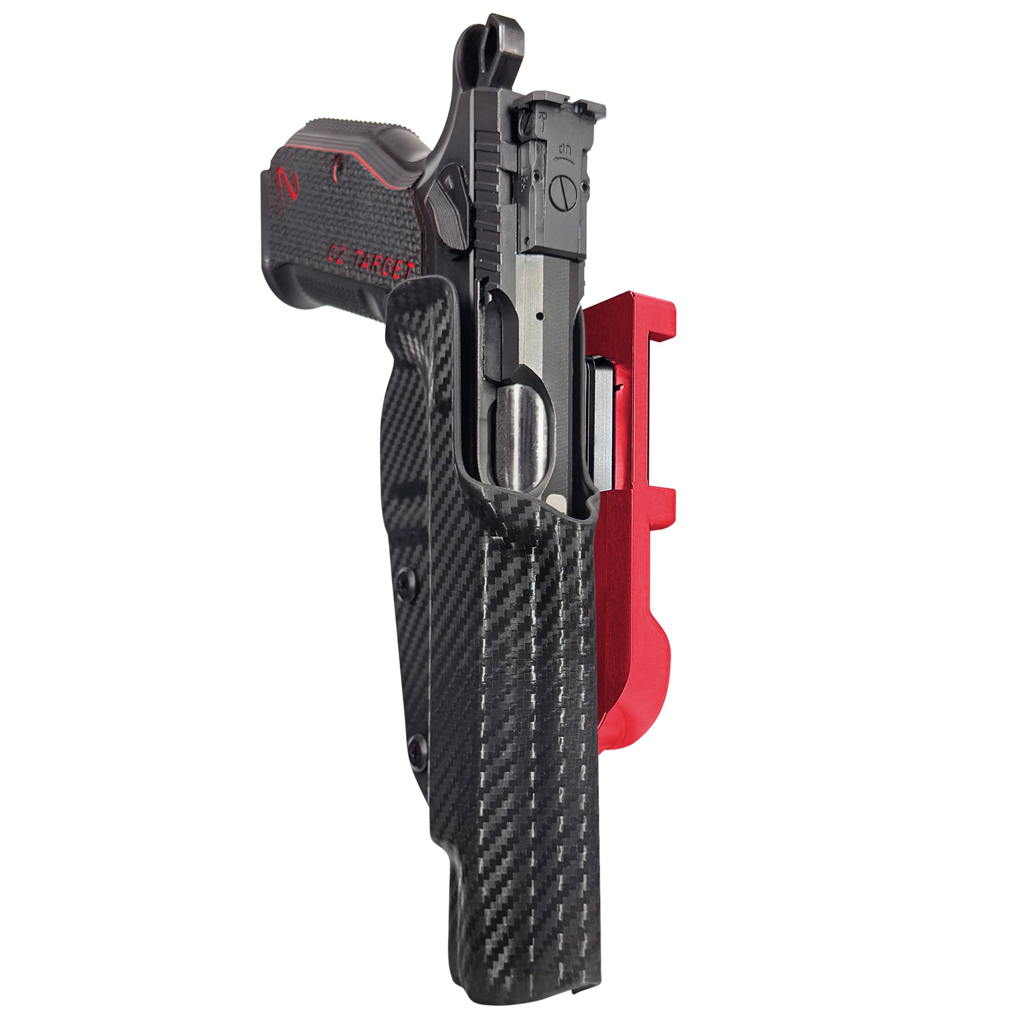 CZ Shadow 2 Target 6'' - No Weight IDPA Quick Mount Holster with Red Belt Attachment, Carbon Fiber Holster Shell
