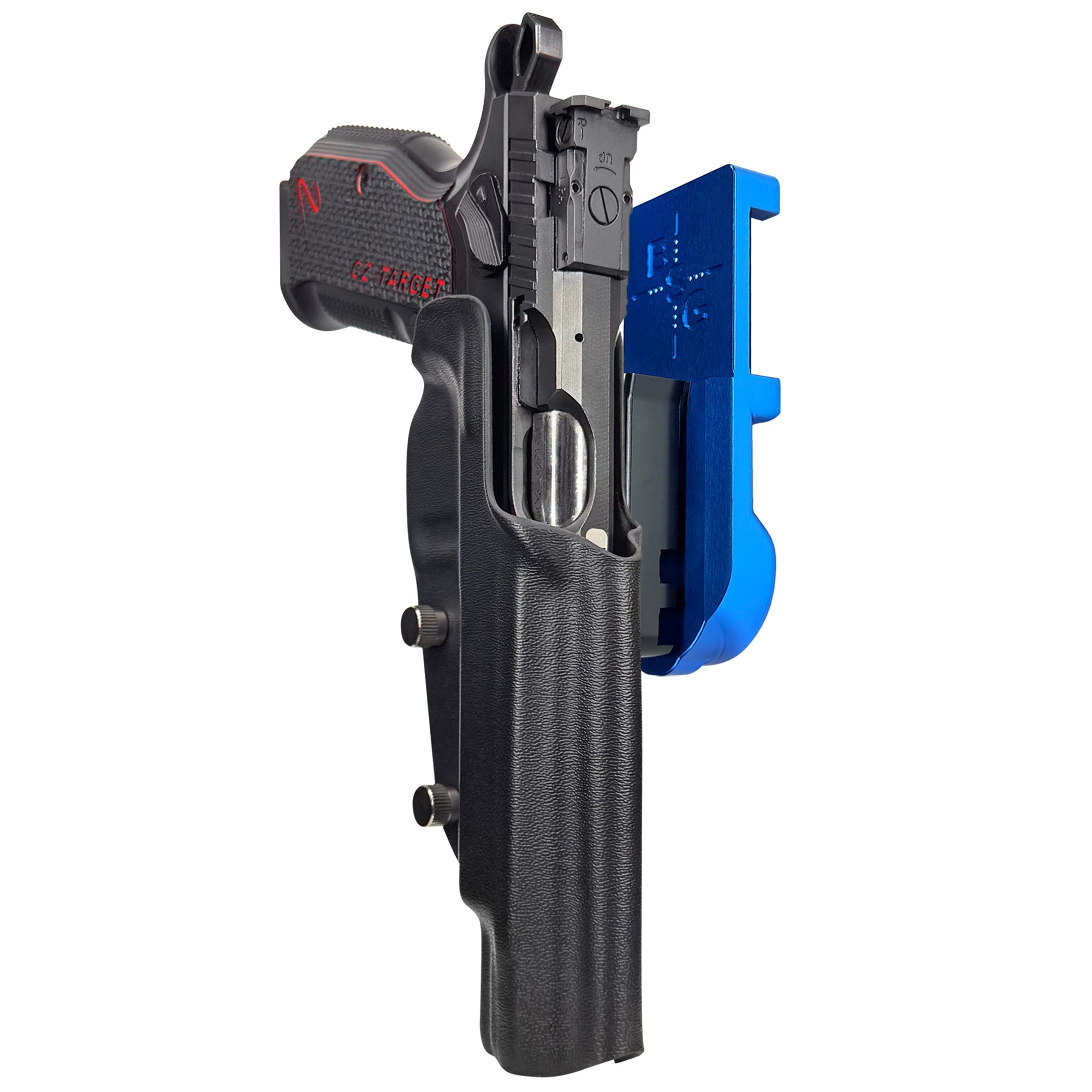 CZ Shadow 2 Target 6'' - No Weight IPSC/USPA Quick Mount Holster with Blue Belt Attachment, Black Holster Shell