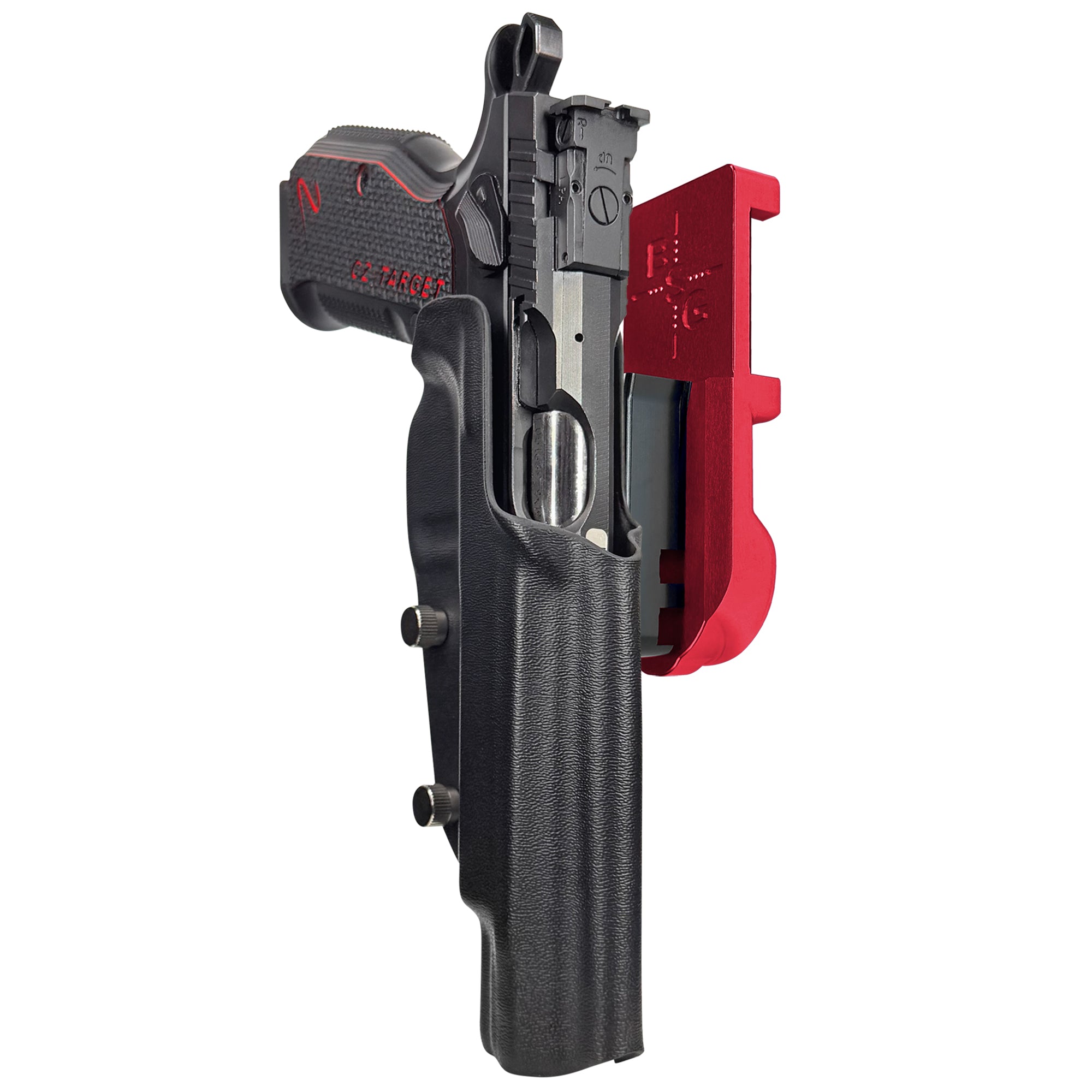 CZ Shadow 2 Target 6'' - No Weight IPSC/USPA Quick Mount Holster with Red Belt Attachment, Black Holster Shell
