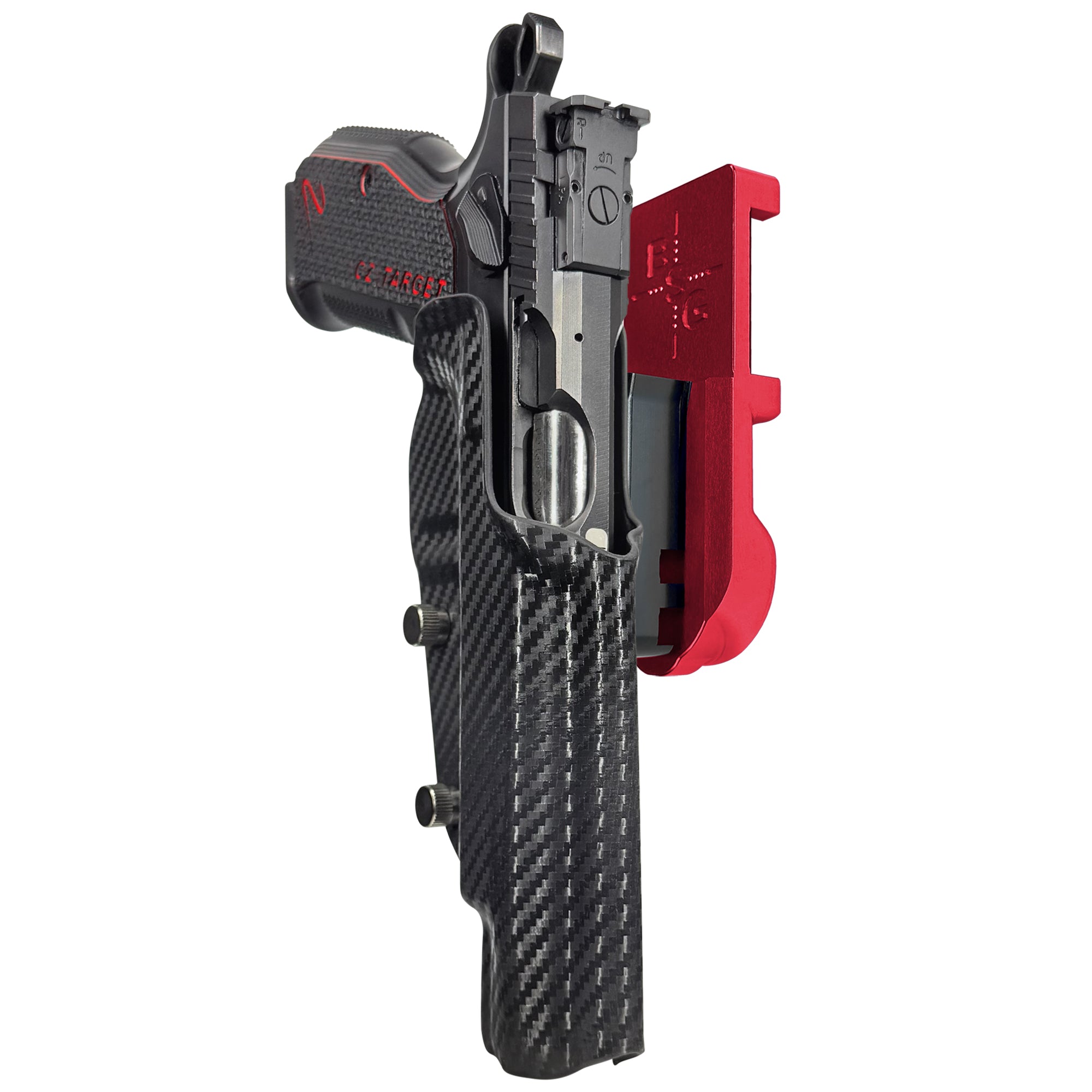 CZ Shadow 2 Target 6'' - No Weight IPSC/USPA Quick Mount Holster with Red Belt Attachment, Carbon Fiber Holster Shell