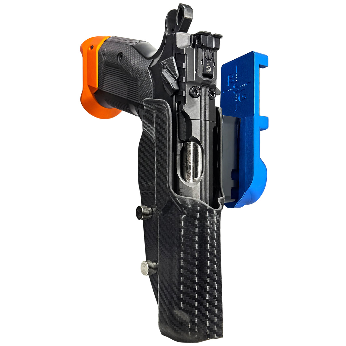 CZ Tactical Sport 3 Orange IPSC/USPSA Quick Mount Holster with Blue Belt Attachment, Carbon Fiber Holster Shell