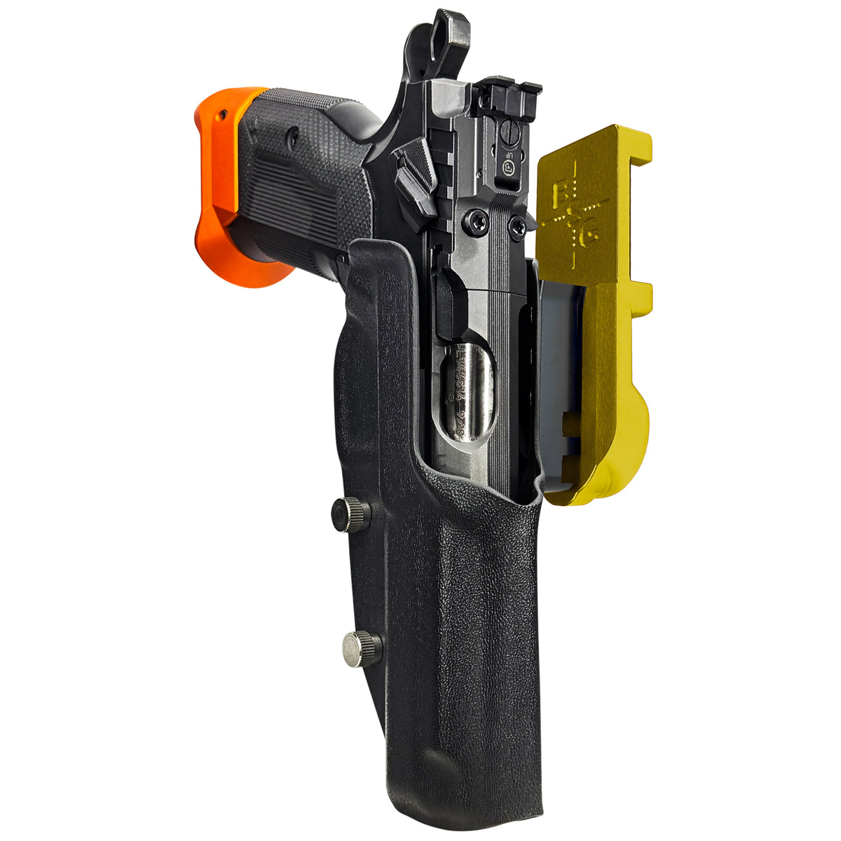CZ Tactical Sport 3 Orange IPSC/USPSA Quick Mount Holster with 24K Gold Belt Attachment, Black Holster Shell