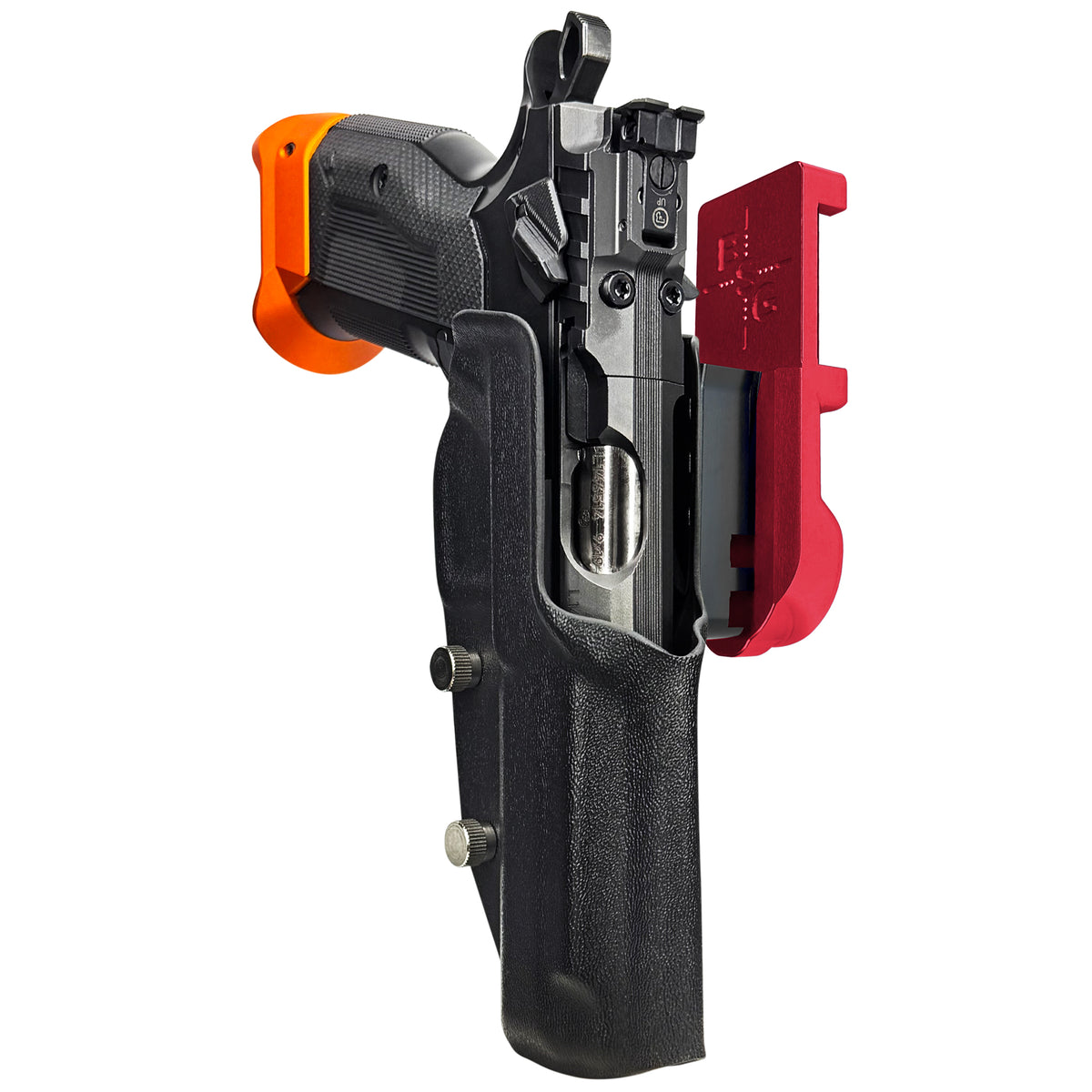 CZ Tactical Sport 3 Orange IPSC/USPSA Quick Mount Holster with Red Belt Attachment, Black Holster Shell