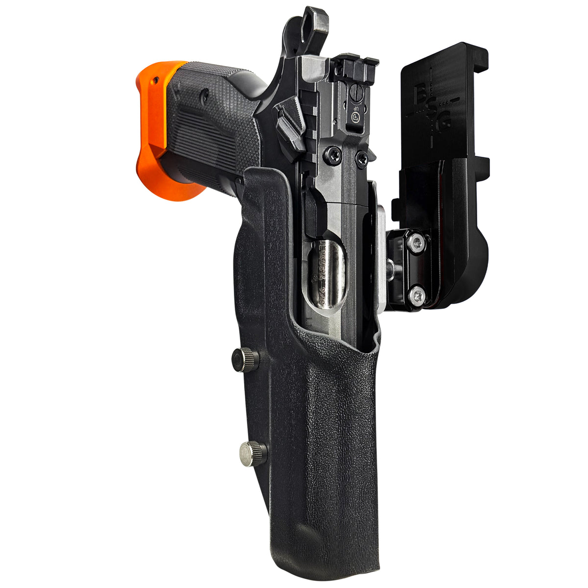CZ Tactical Sport 3 Orange IPSC/USPSA Quick Mount Ball Joint Holster with Black Belt Attachment, Black Holster Shell