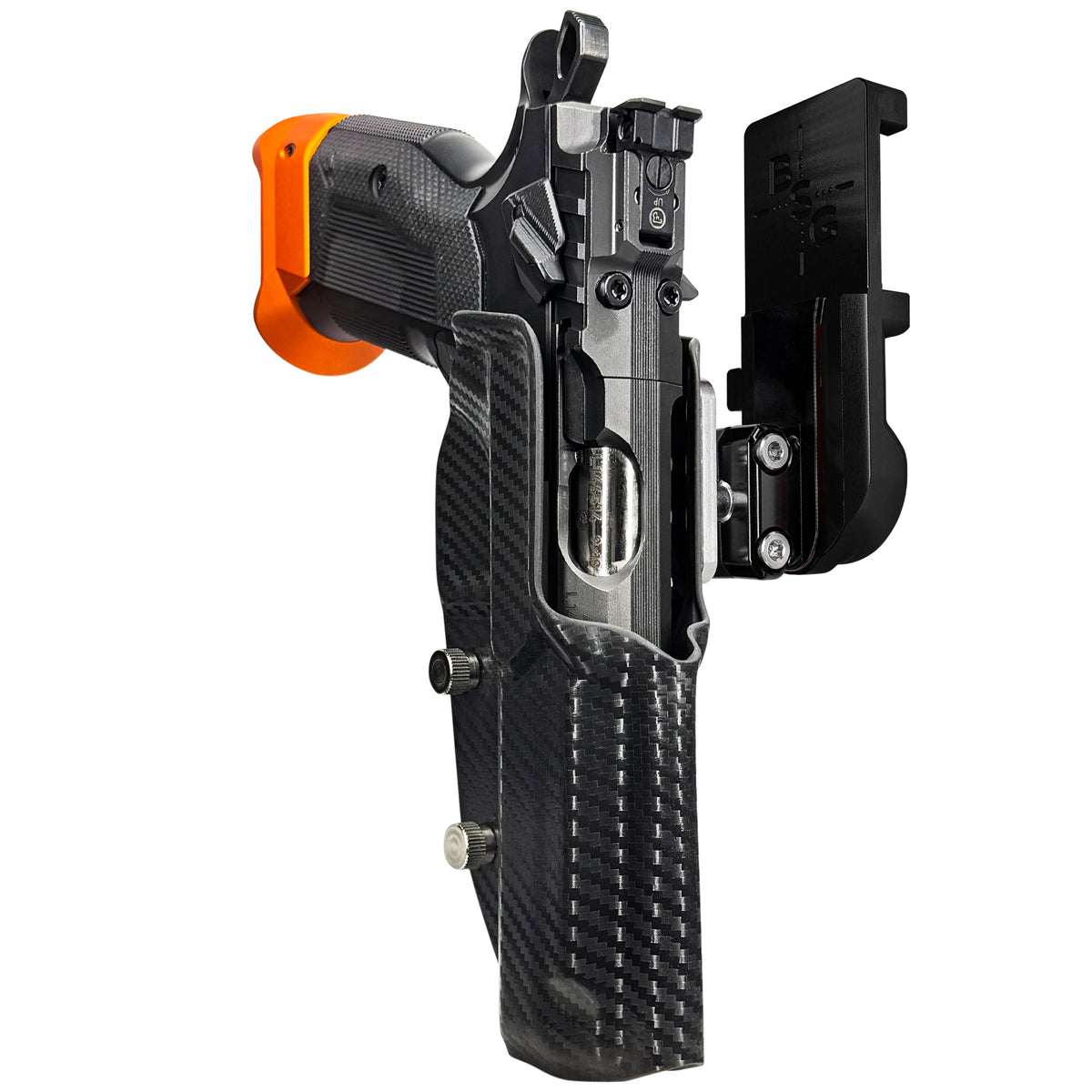 CZ Tactical Sport 3 Orange IPSC/USPSA Quick Mount Ball Joint Holster with Black Belt Attachment, Carbon Fiber Holster Shell