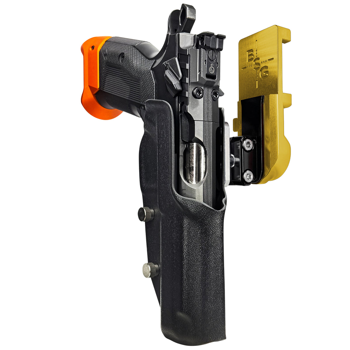 CZ Tactical Sport 3 Orange IPSC/USPSA Quick Mount Ball Joint Holster with 24K Gold Belt Attachment, Black Holster Shell