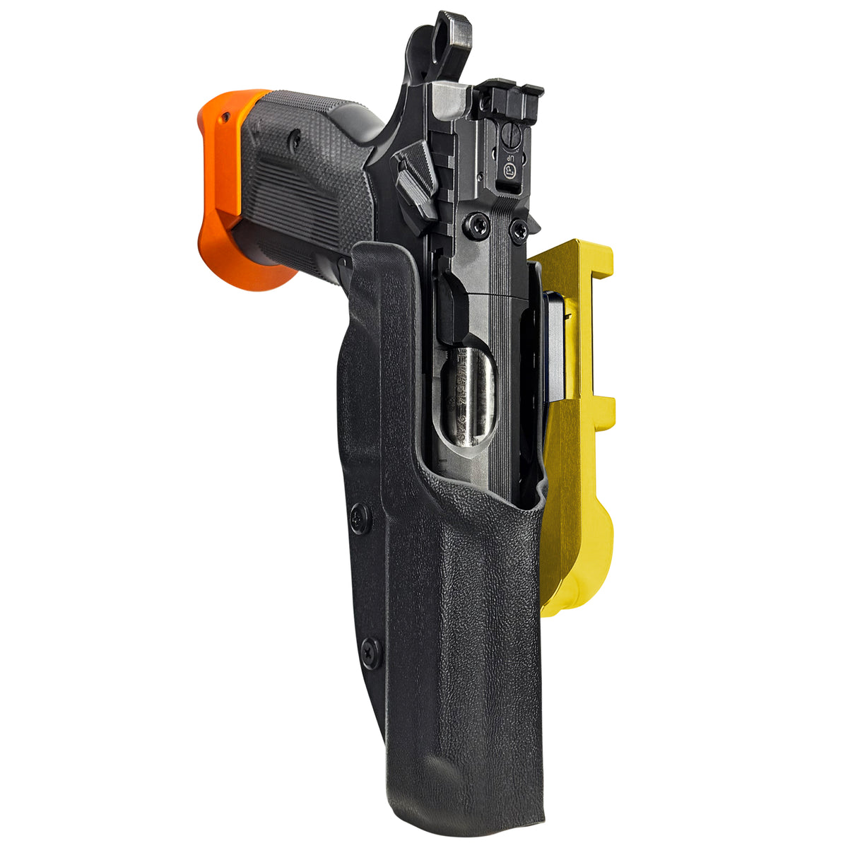 CZ Tactical Sport 3 Orange IDPA Quick Mount Holster with 24K Gold Belt Attachment, Black Holster Shell