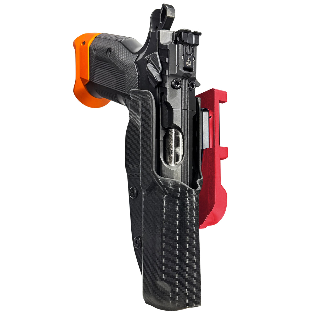 CZ Tactical Sport 3 Orange IDPA Quick Mount Holster with Red Belt Attachment, Carbon Fiber Holster Shell