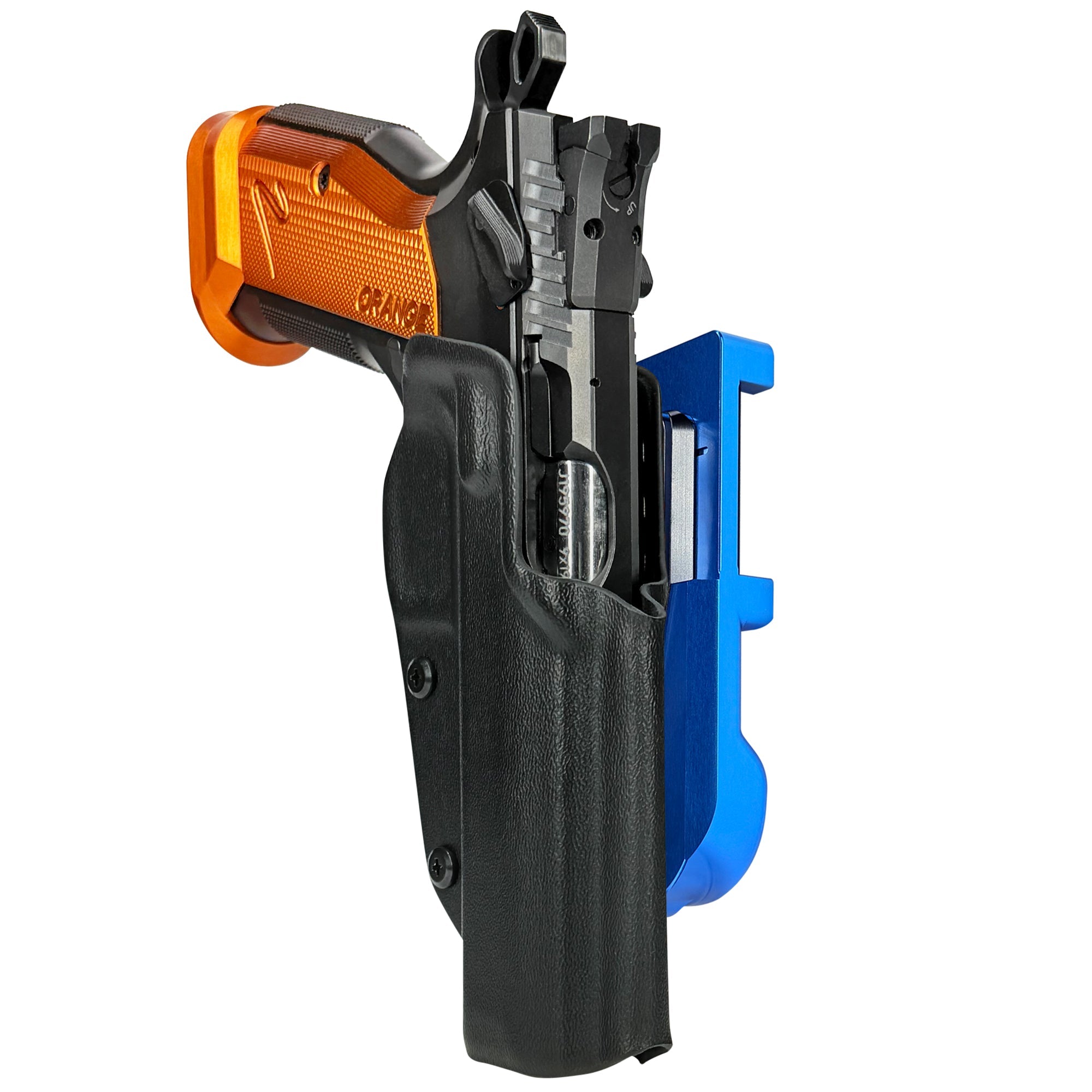 CZ TS2 Orange IDPA Quick Mount Holster with Blue Belt Attachment, Black Holster Shell