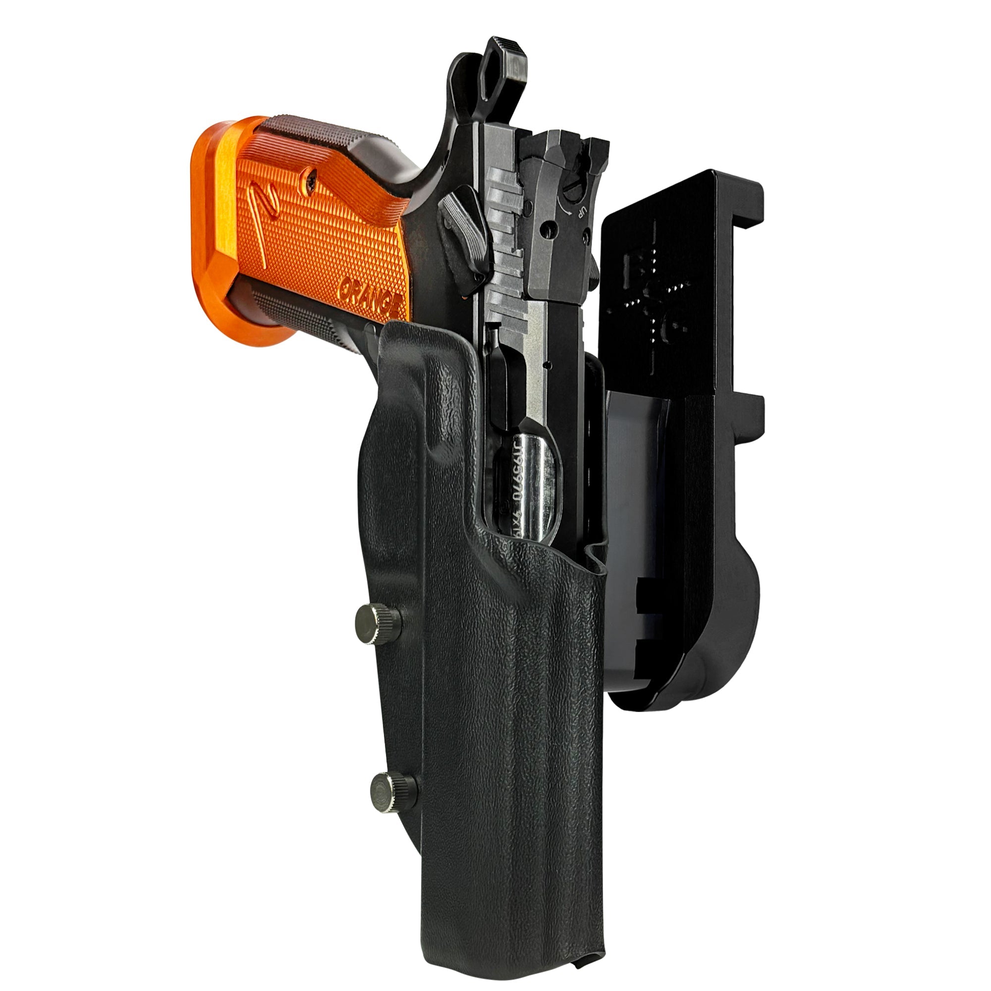 CZ TS2 Orange IPSC/USPA Quick Mount Holster with Black Belt Attachment, Black Holster Shell