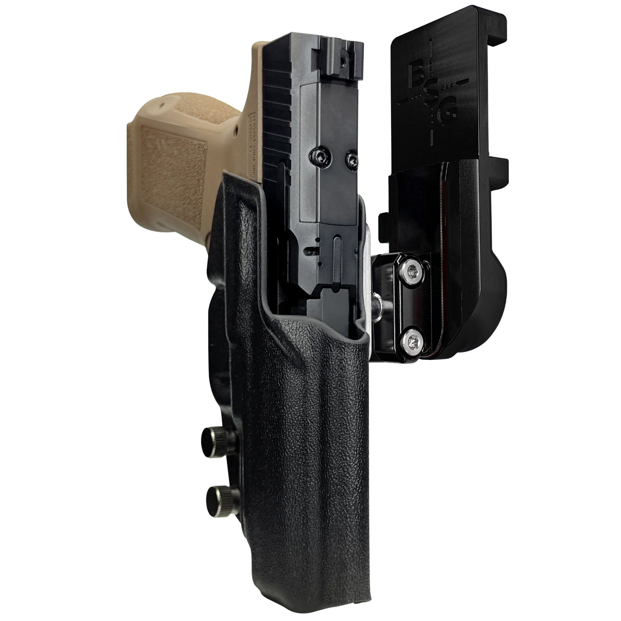 Canik METE MC9LS IPSC/USPA Quick Mount Ball Joint Holster with Black Belt Attachment, Black Holster Shell