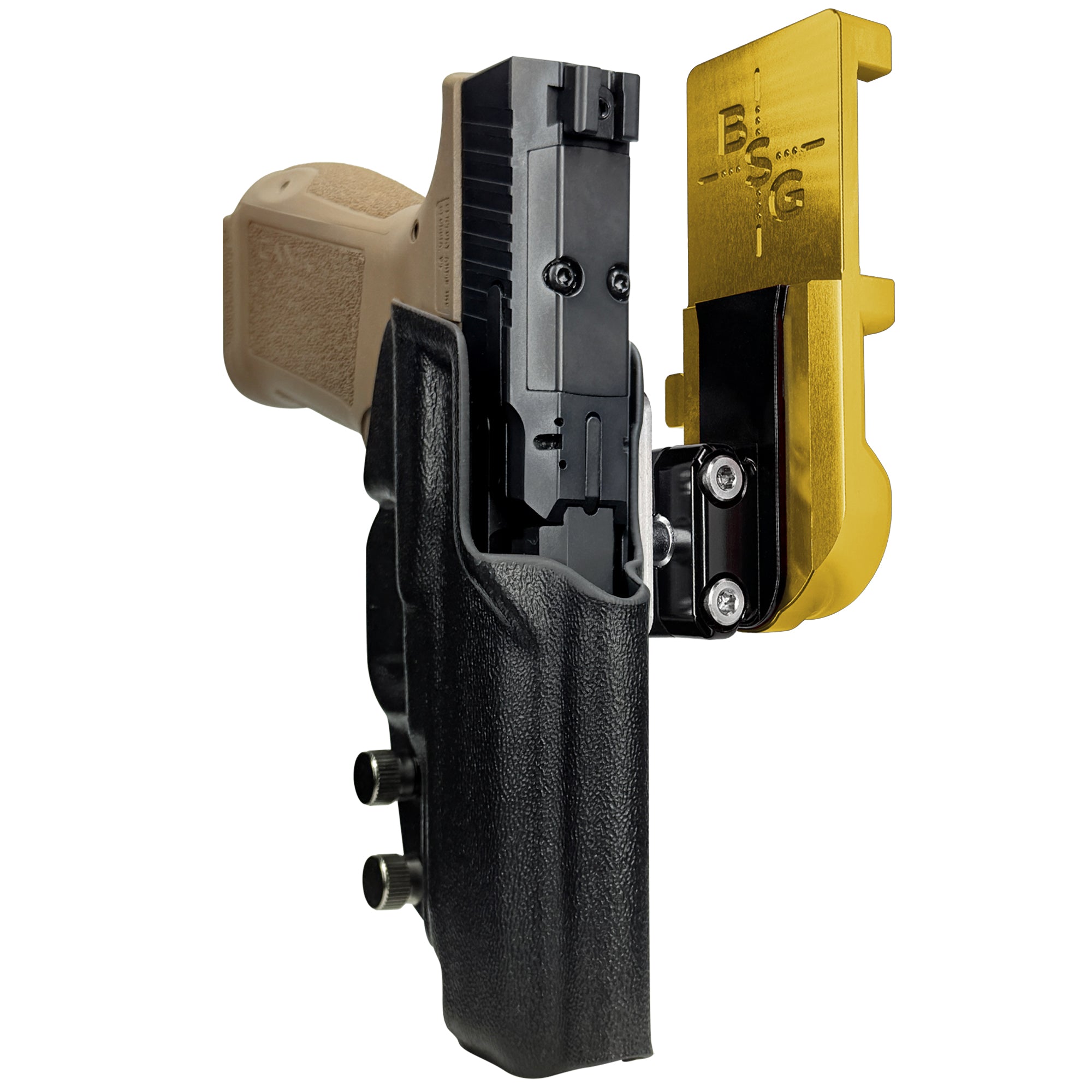 Canik METE MC9LS IPSC/USPA Quick Mount Ball Joint Holster with 24K Gold Belt Attachment, Black Holster Shell