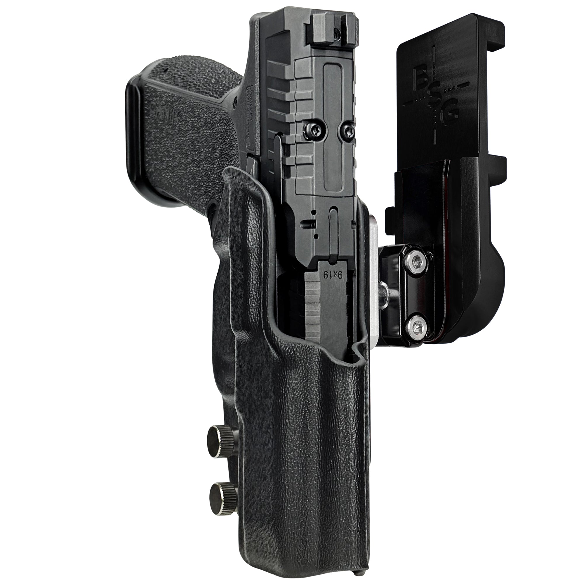 Canik MC9 PRIME IPSC/USPA Quick Mount Ball Joint Holster with Black Belt Attachment, Black Holster Shell