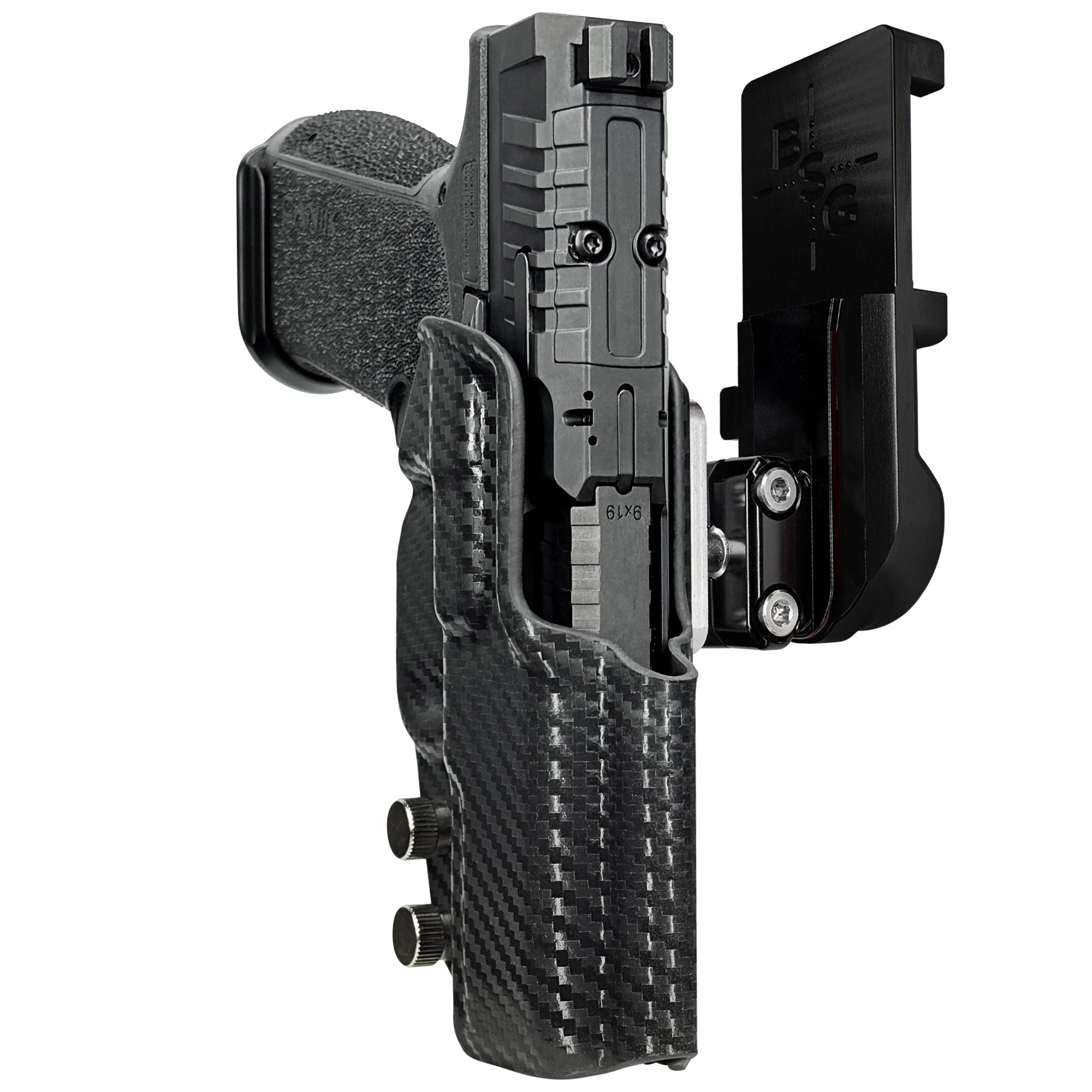 Canik MC9 PRIME IPSC/USPA Quick Mount Ball Joint Holster with Black Belt Attachment, Carbon Fiber Holster Shell