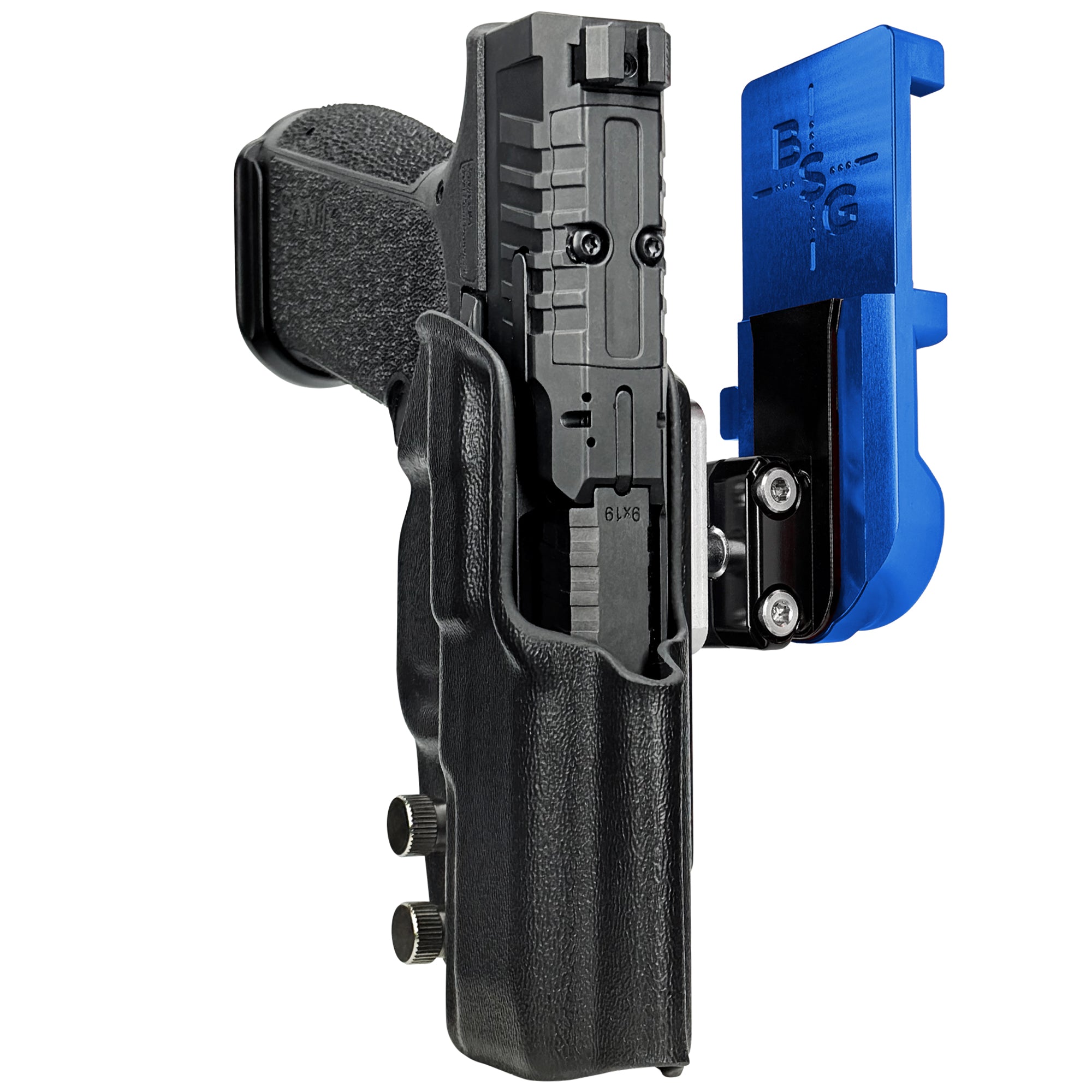 Canik MC9 PRIME IPSC/USPA Quick Mount Ball Joint Holster with Blue Belt Attachment, Black Holster Shell