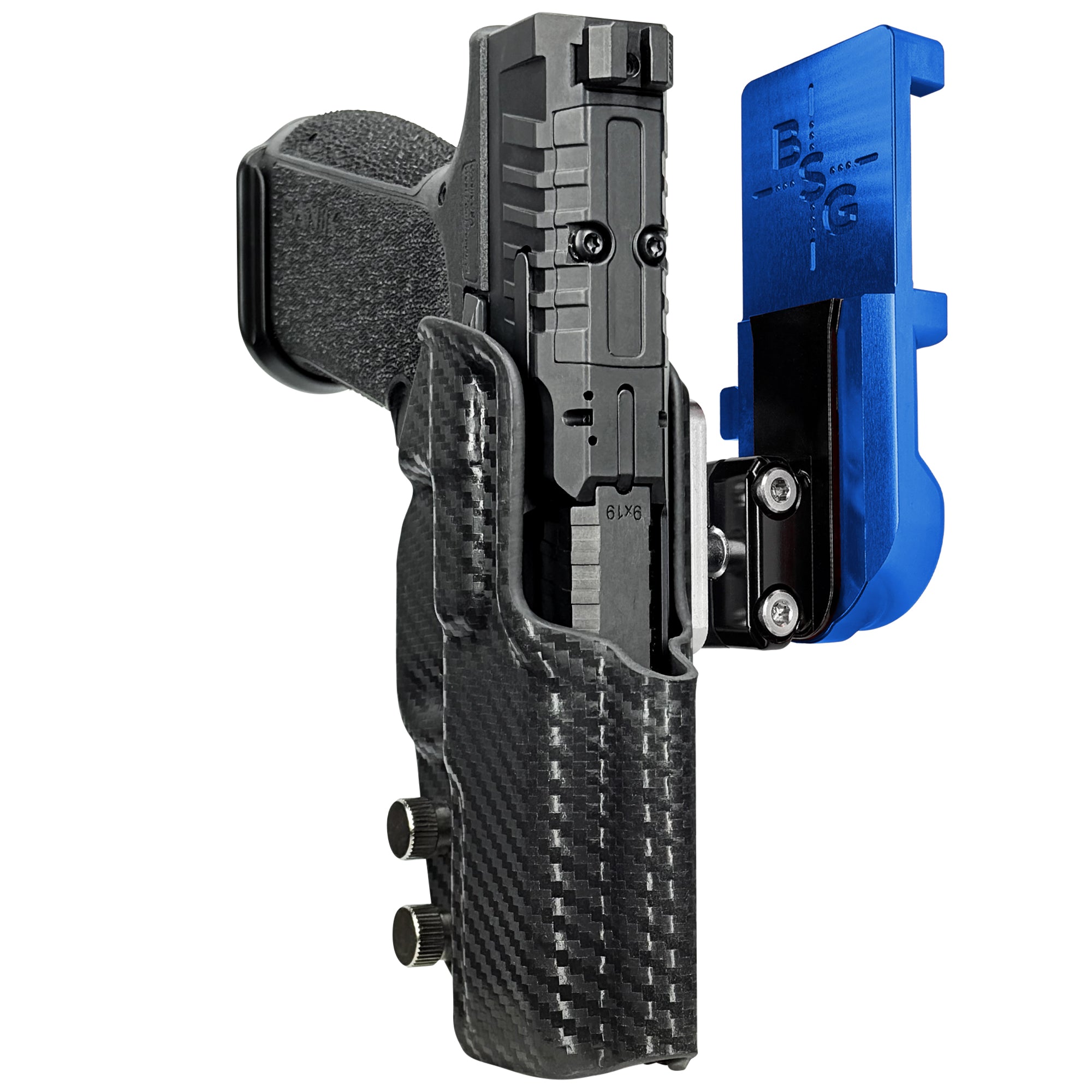 Canik MC9 PRIME IPSC/USPA Quick Mount Ball Joint Holster with Blue Belt Attachment, Carbon Fiber Holster Shell