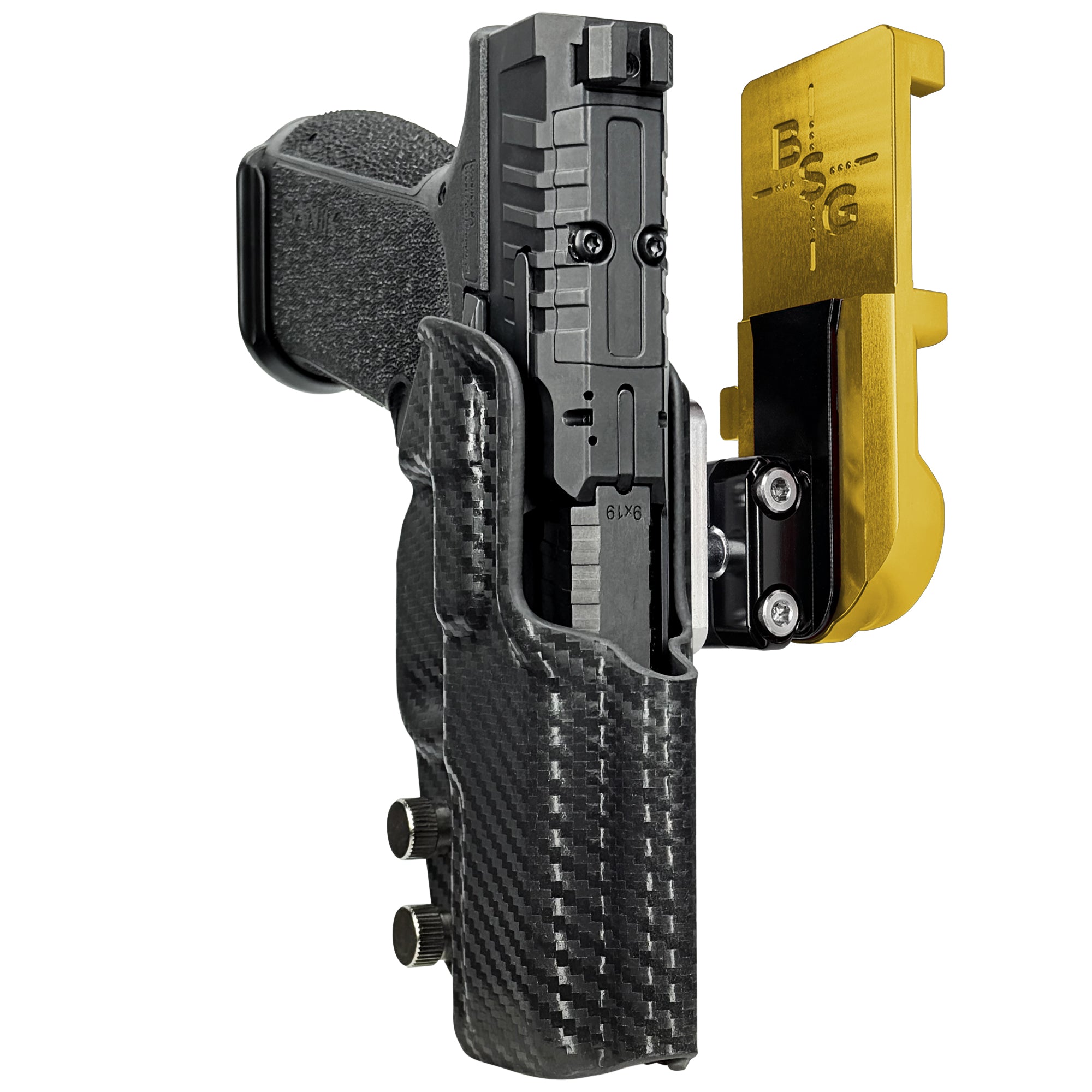 Canik MC9 PRIME IPSC/USPA Quick Mount Ball Joint Holster with 24K Gold Belt Attachment, Carbon Fiber Holster Shell