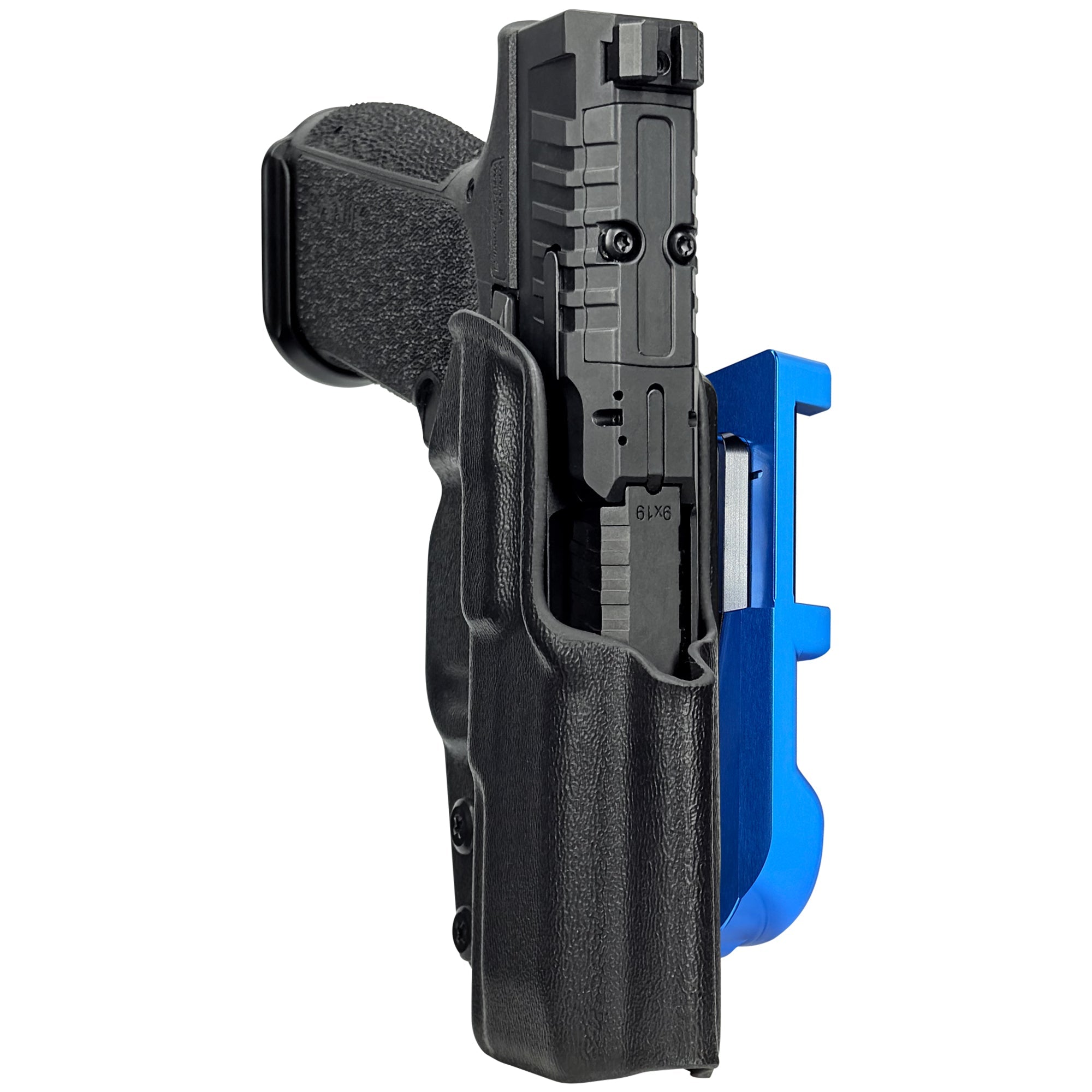 Canik MC9 PRIME IDPA Quick Mount Holster with Blue Belt Attachment, Black Holster Shell