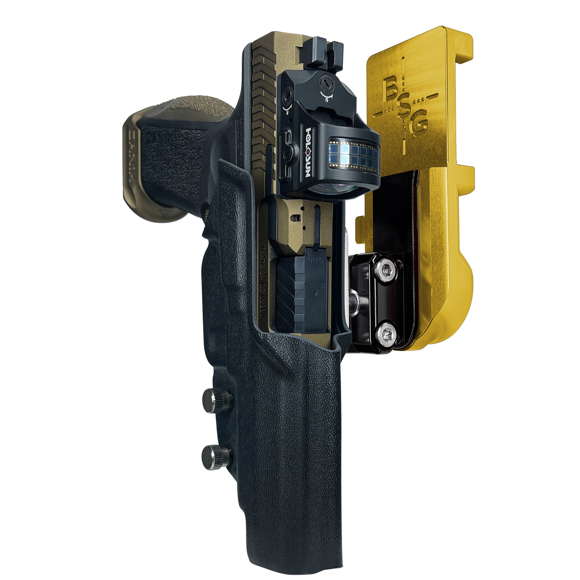 Canik TTI Combat IPSC/USPA Quick Mount Ball Joint Holster with 24K Gold Belt Attachment, Black Holster Shell