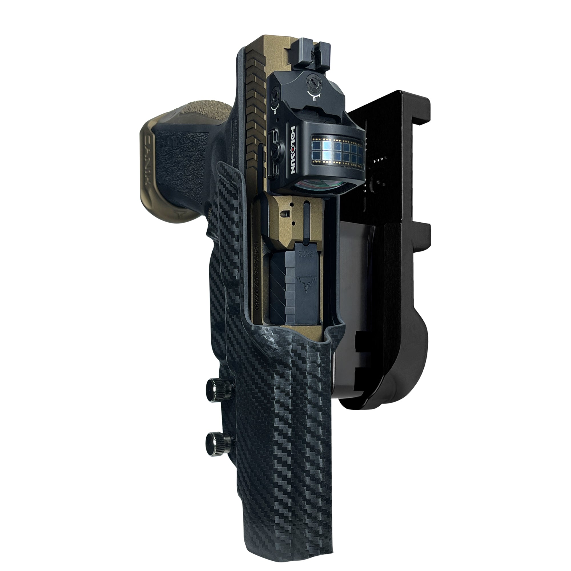Canik TTI Combat IPSC/USPA Quick Mount Holster with Black Belt Attachment, Carbon Fiber Holster Shell