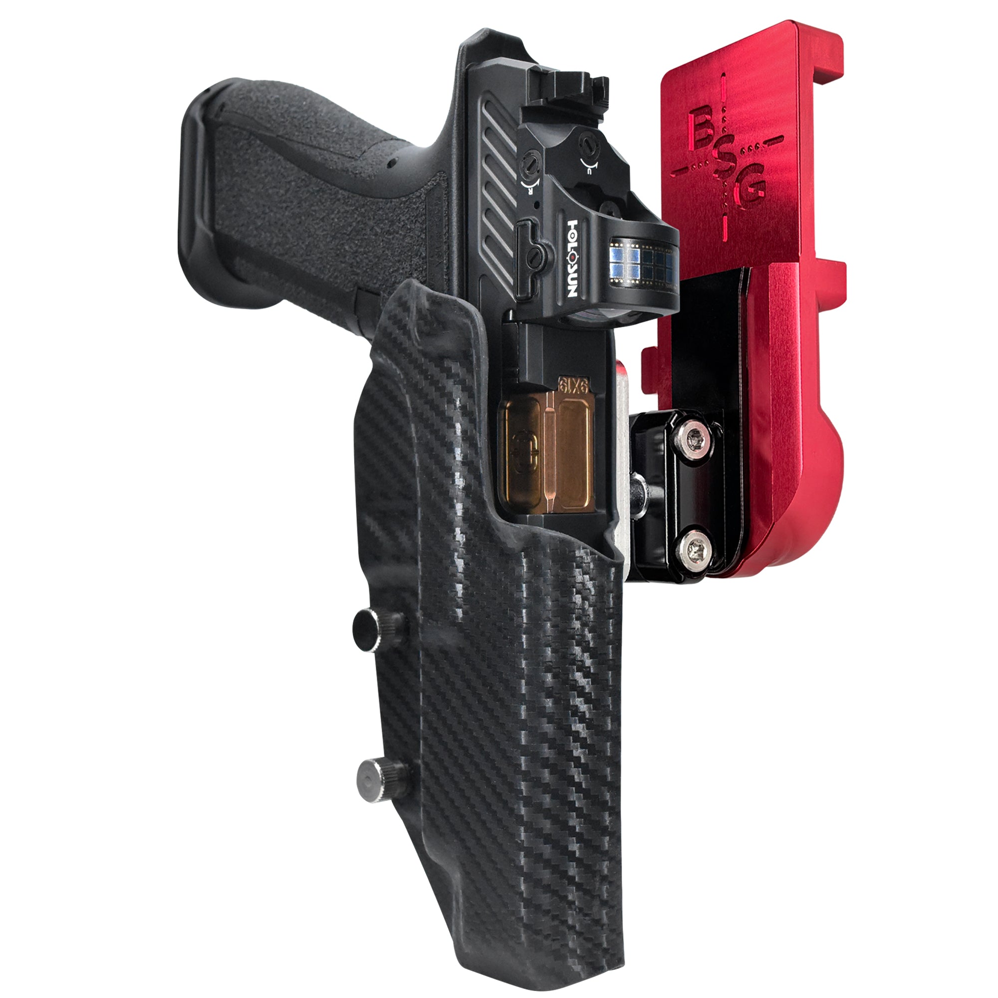 Shadow Systems DR920L IPSC/USPA Quick Mount Ball Joint Holster with Red Belt Attachment, Carbon Fiber Holster Shell