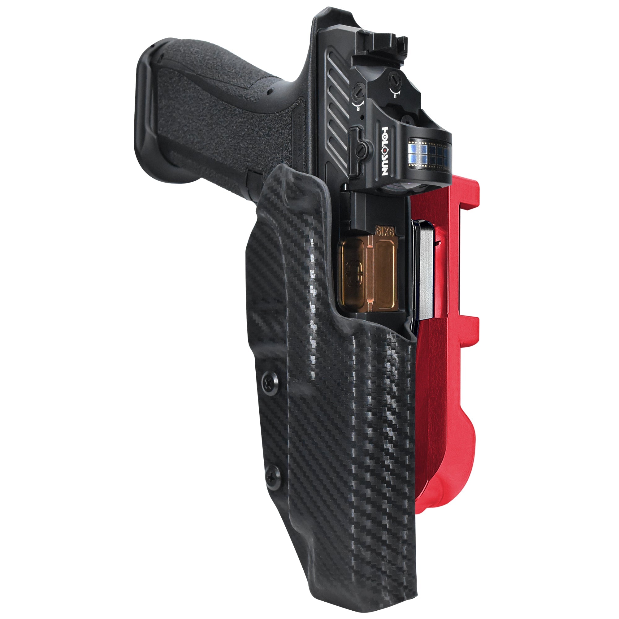 Shadow Systems DR920L IDPA Quick Mount Holster with Red Belt Attachment, Carbon Fiber Holster Shell