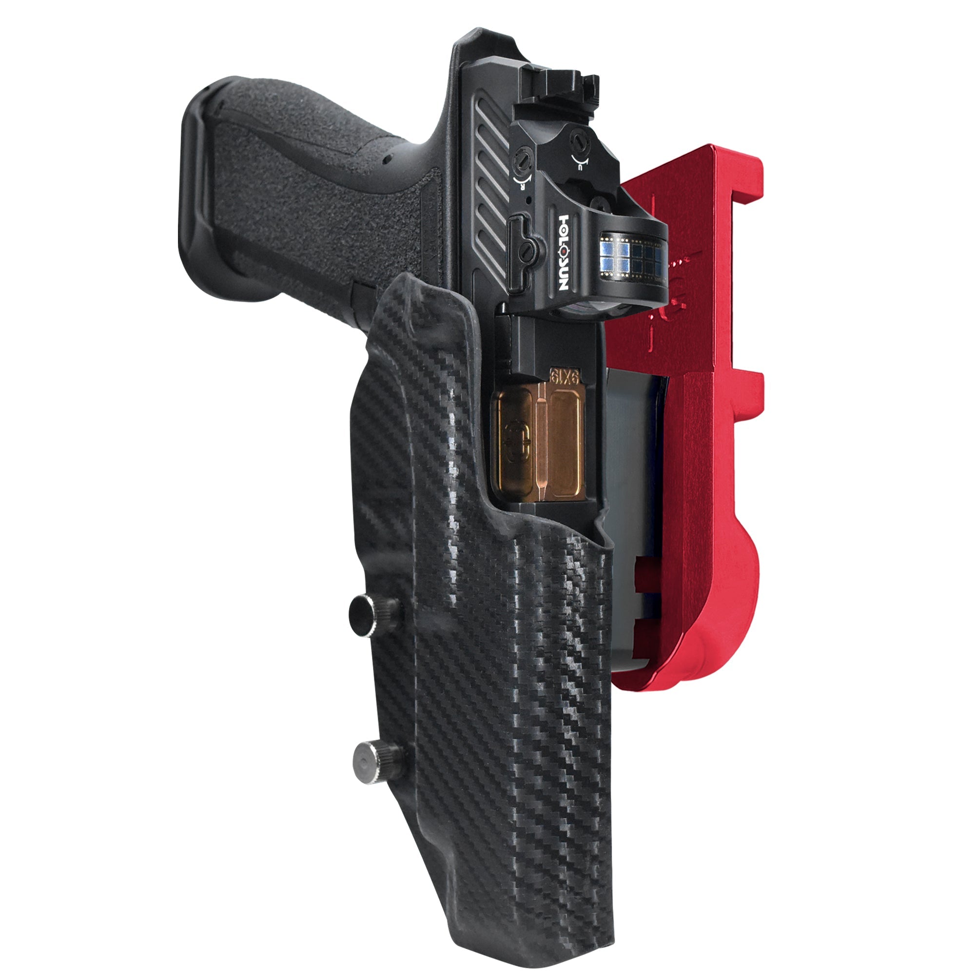 Shadow Systems DR920L IPSC/USPA Quick Mount Holster with Red Belt Attachment, Carbon Fiber Holster Shell