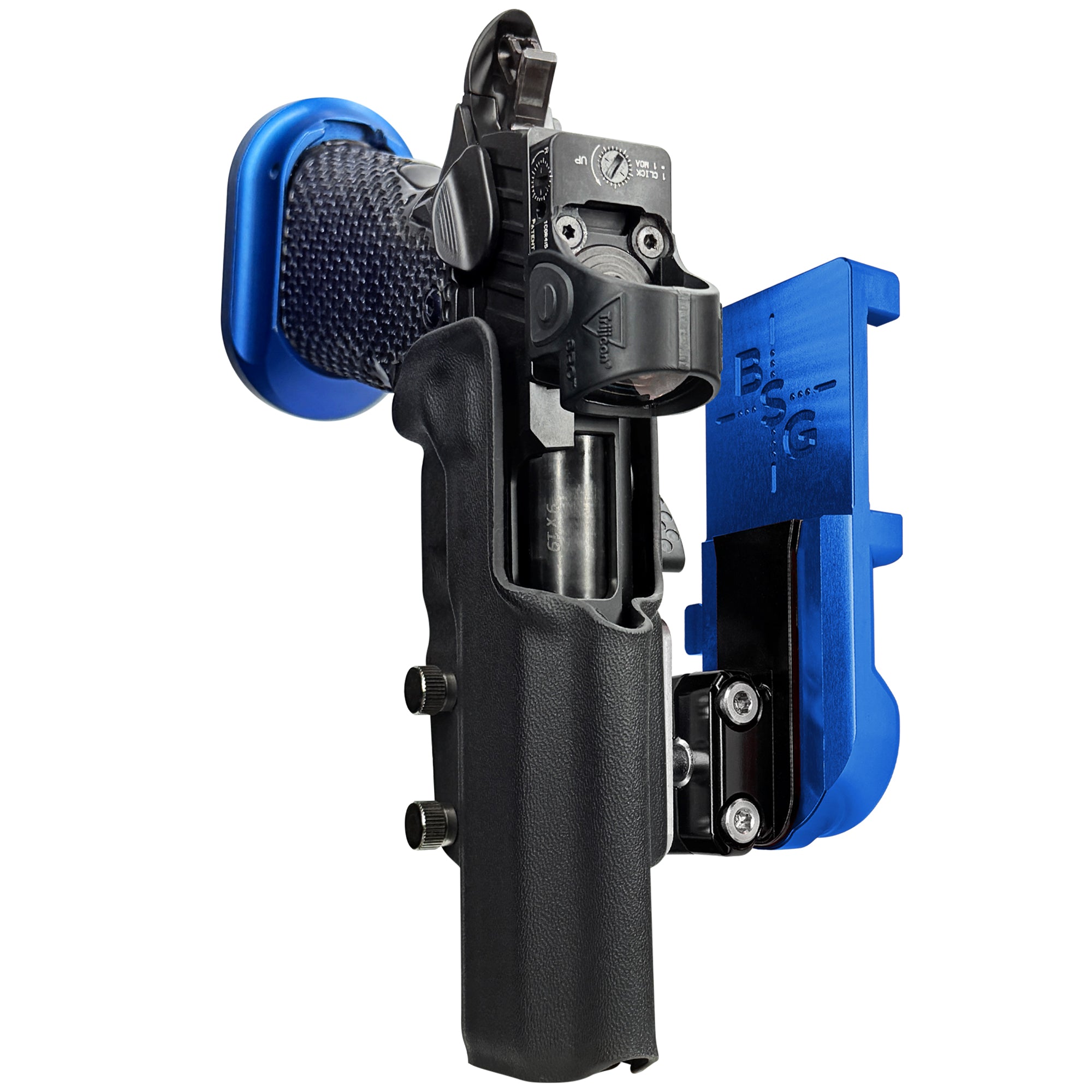 MPA DS9 Hybrid IPSC/USPA Quick Mount Ball Joint Holster with Blue Belt Attachment, Black Holster Shell