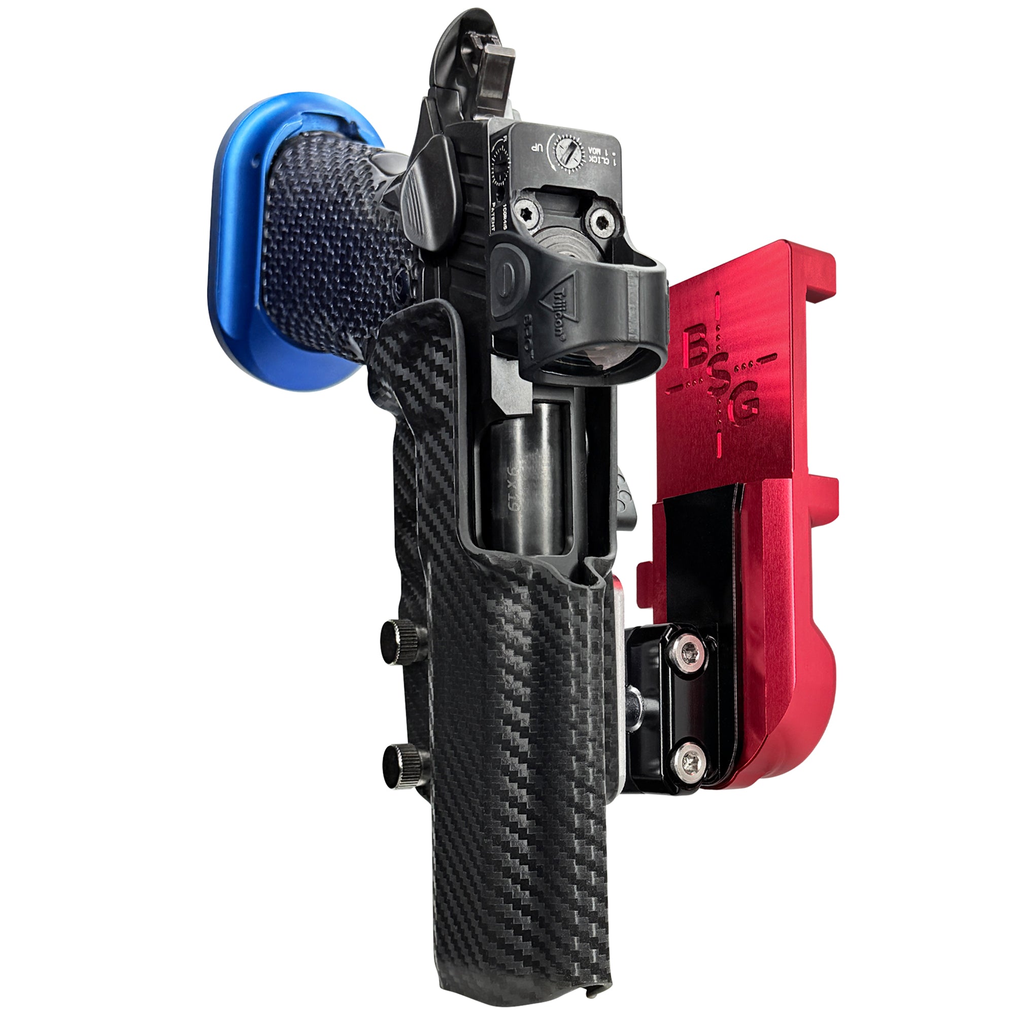 MPA DS9 Hybrid IPSC/USPA Quick Mount Ball Joint Holster with Red Belt Attachment, Carbon Fiber Holster Shell